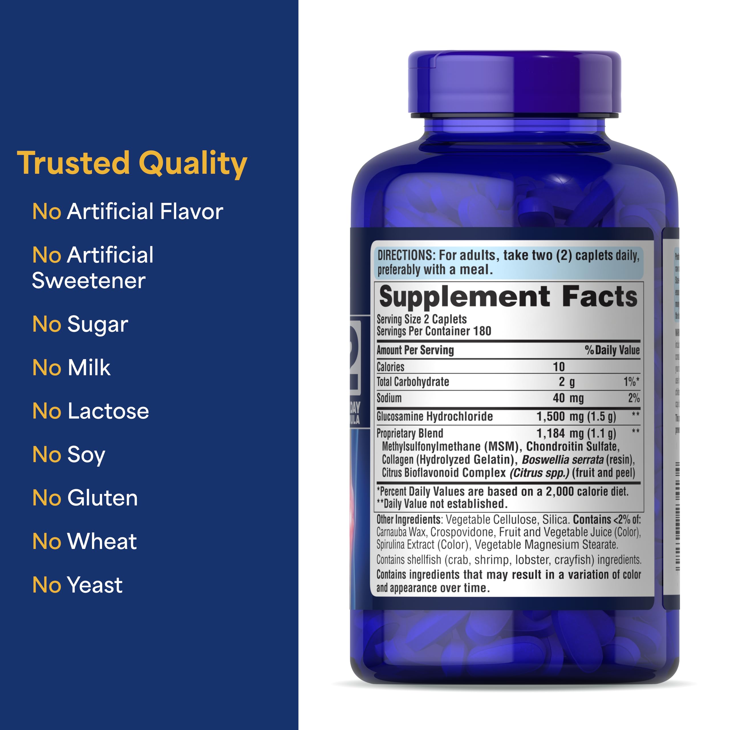 Puritan's Pride Glucosamine Chondroitin MSM Dietary Supplement for Joint Health - 360 Coated Caplets