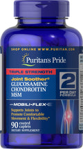 Puritan's Pride Triple Strength Glucosamine, Chondroitin & MSM Joint Soother – 90 Coated Caplets