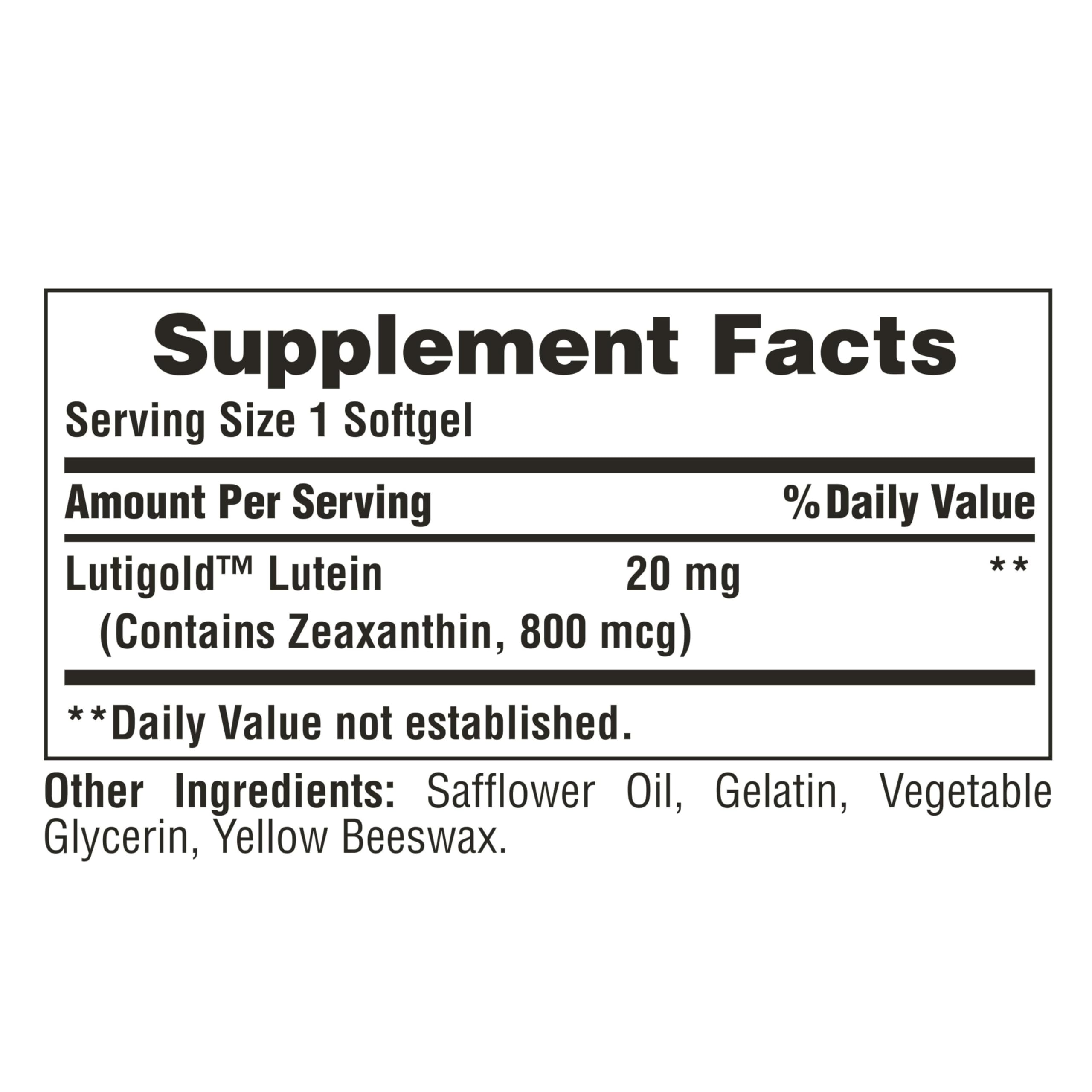 Puritan's Pride Lutigold Lutein 20mg with Zeaxanthin – Eye Health Support, 8-Month 2-Pack (240 Softgels)