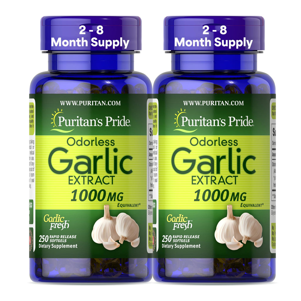 Puritan's Pride Odorless Garlic 1000mg Equivalent | Heart Health & Circulation | 250 Softgels 2-Pack