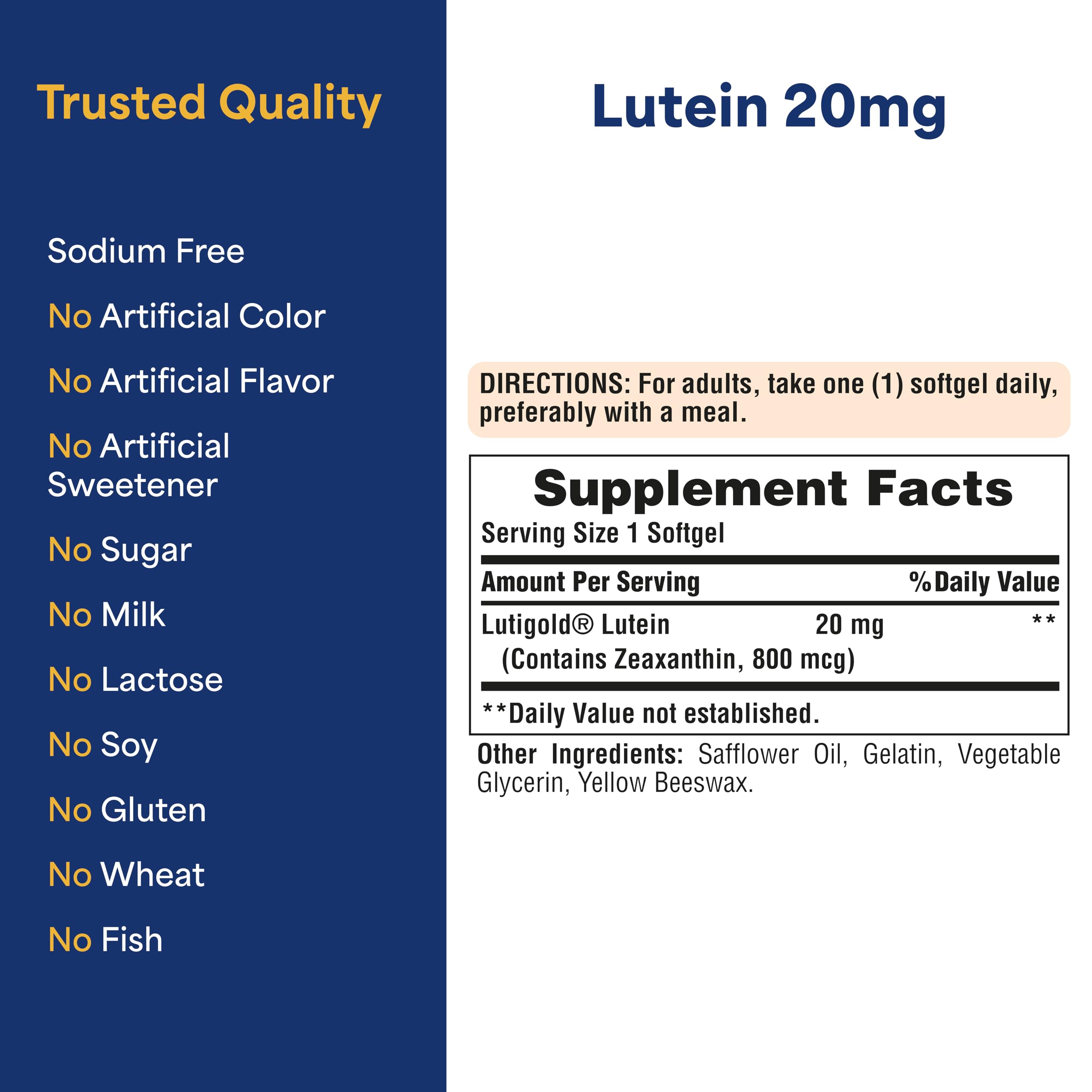 Puritan's Pride Premium Lutigold Lutein 20 mg with Zeaxanthin - Eye Health Support, 8-Month Supply, 120 Softgels