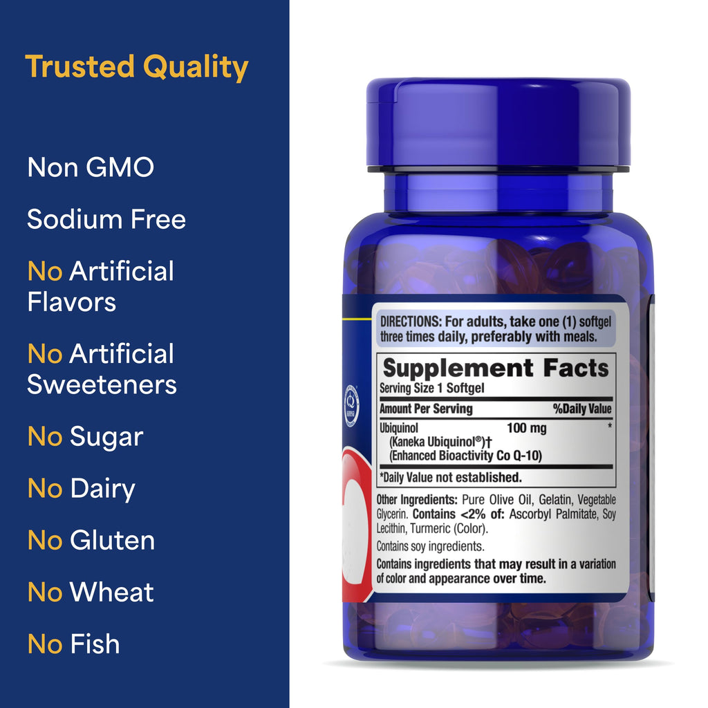 Puritan's Pride Ubiquinol CoQ10 100 mg – 120 Softgels for Heart Health & Energy