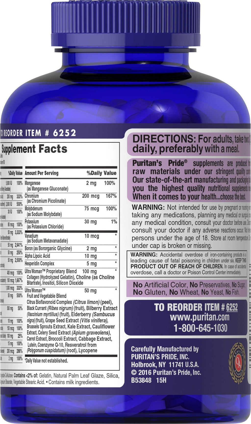 Puritan's Pride Ultra Women Multivitamin Timed Release Caplets 180 Count (Discontinued)