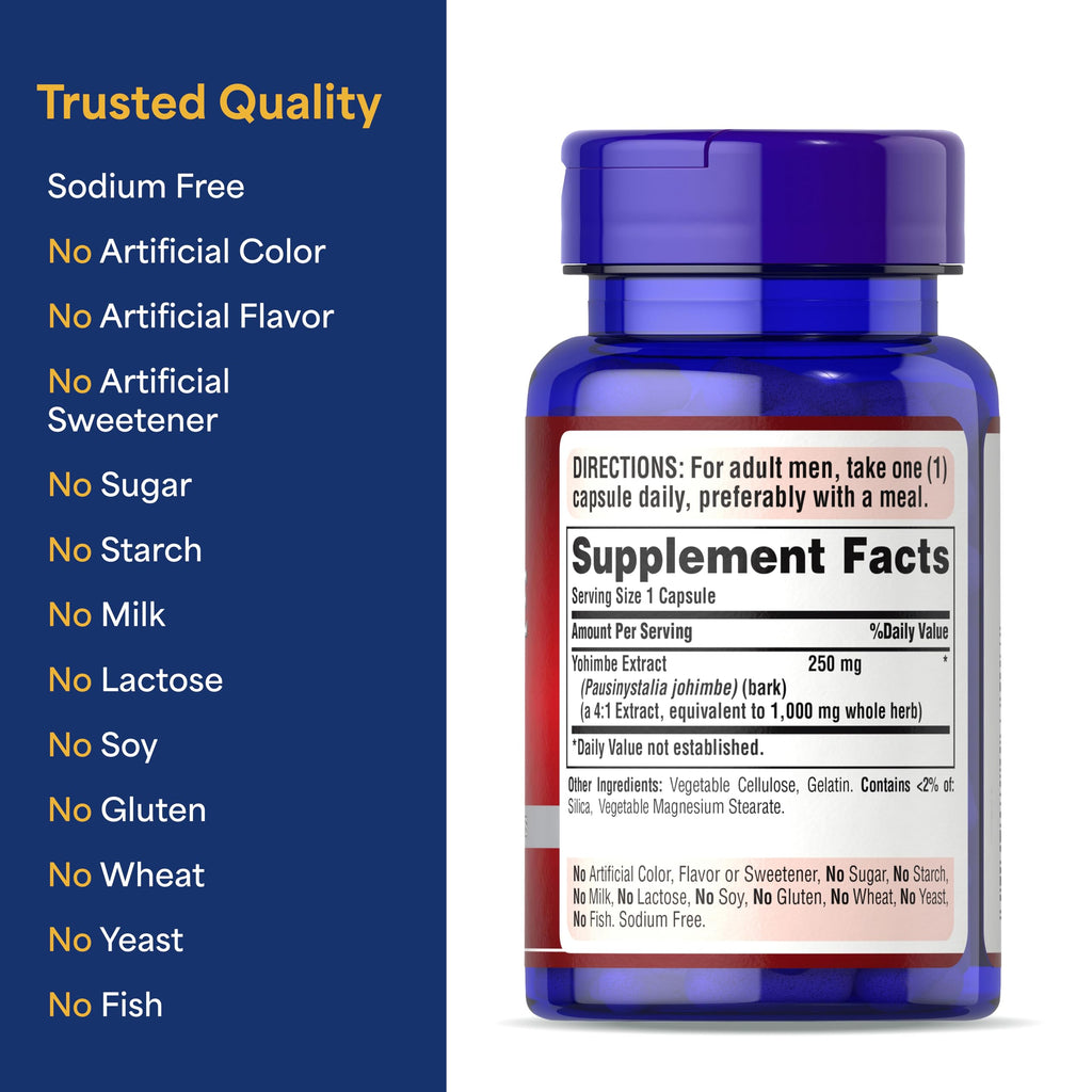 Puritan's Pride Yohimbe 250 mg for Men - 50 Rapid Release Capsules