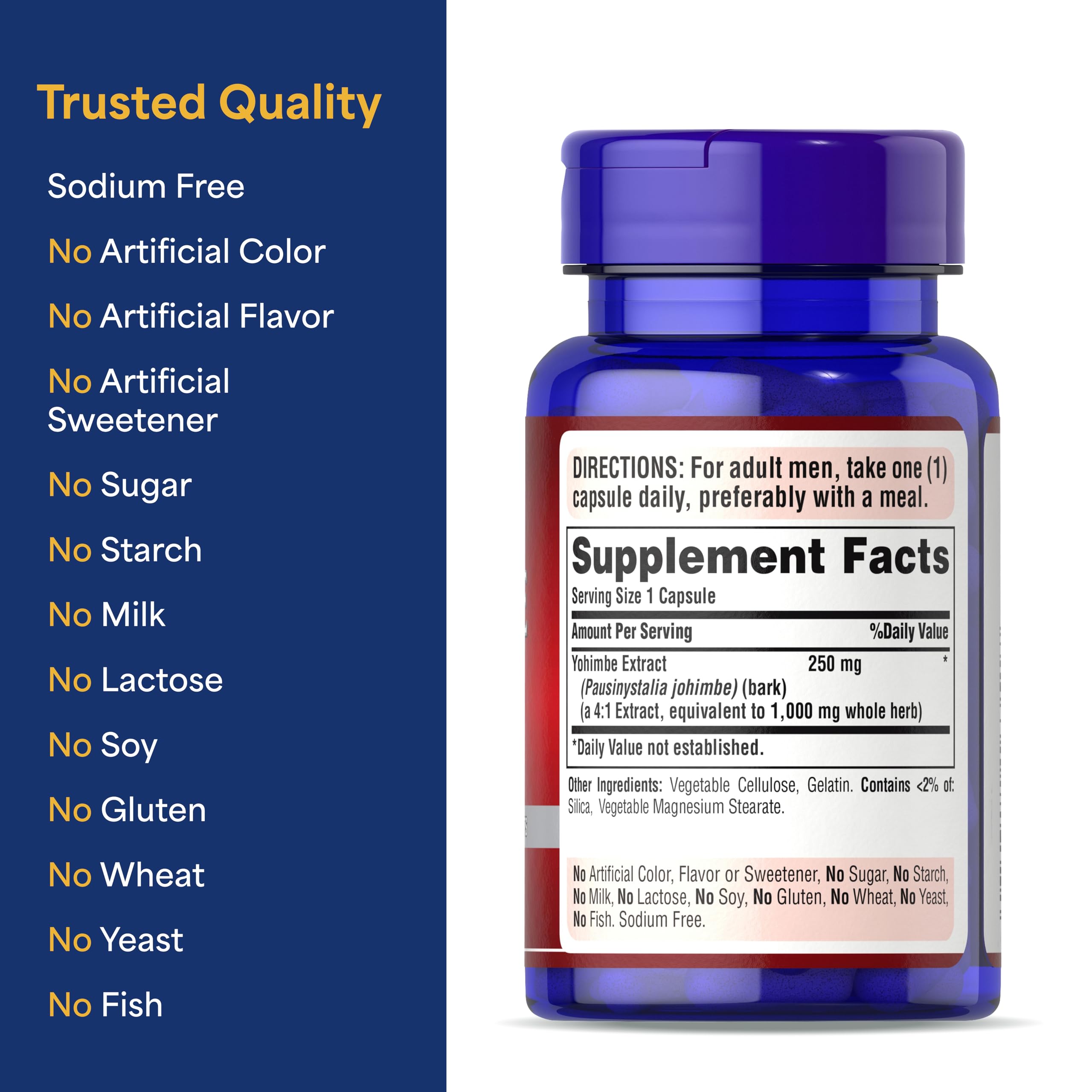 Puritan's Pride Yohimbe 250 mg for Men - 50 Rapid Release Capsules