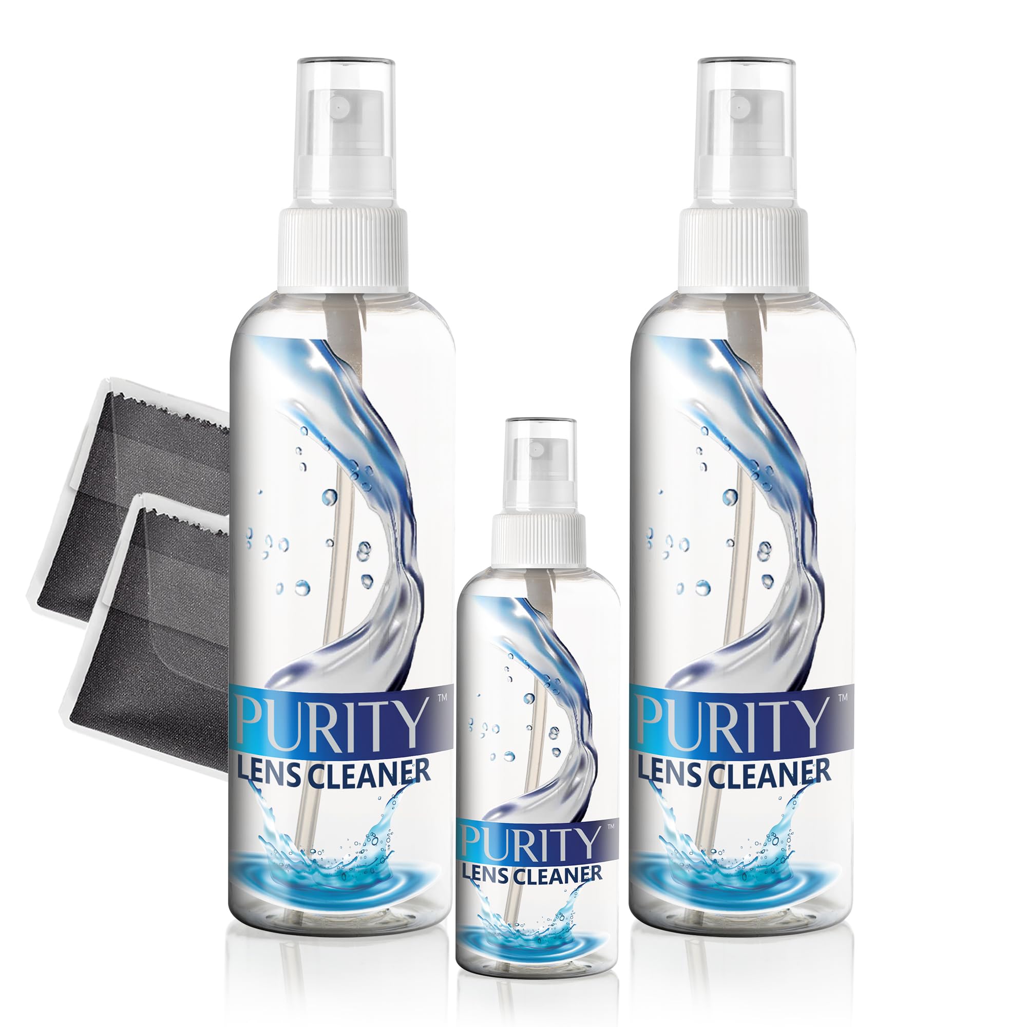 Purity Eyeglass Lens Cleaner Kit - 2x8oz + 1x2oz Spray, 2 Microfiber Cloths