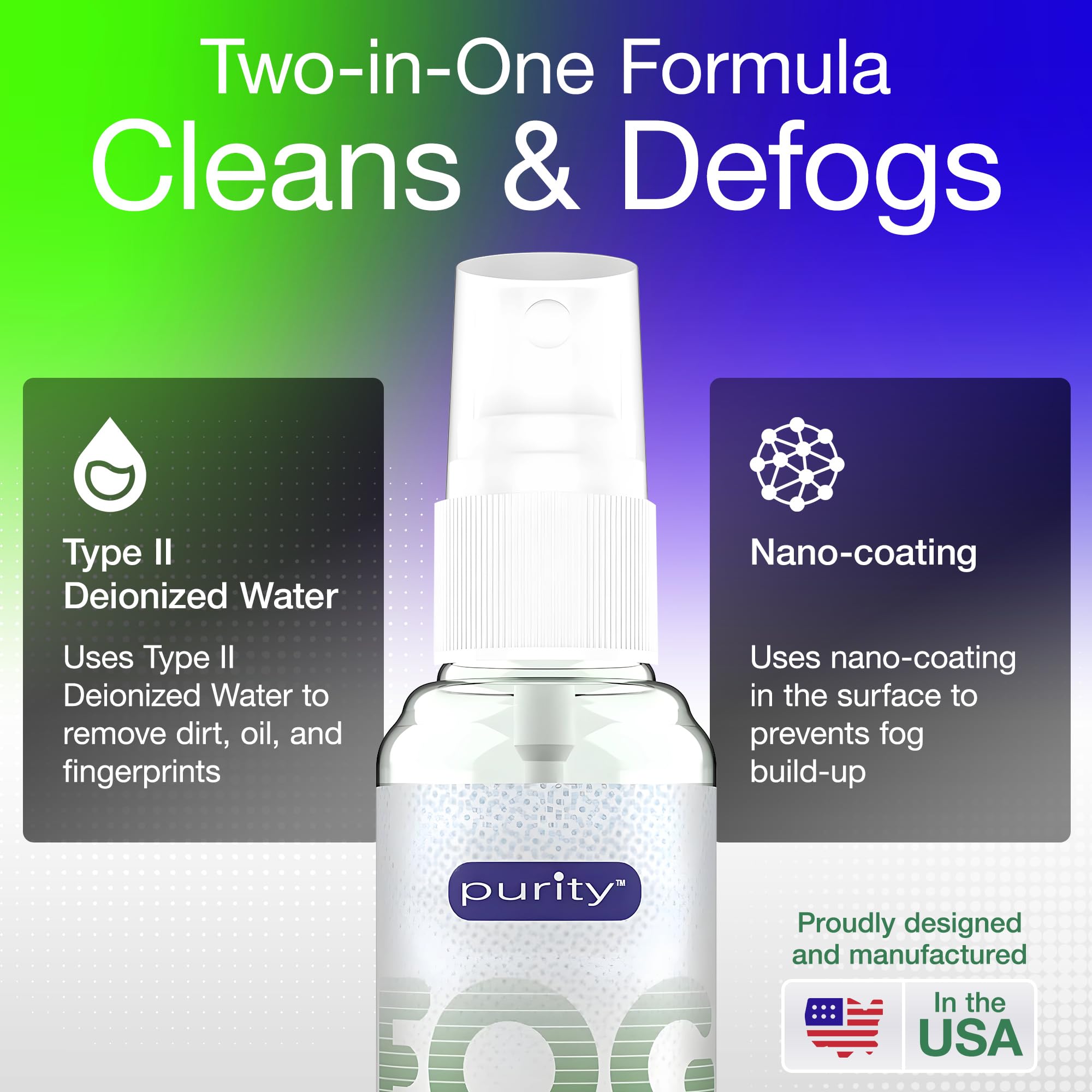 Purity Fog Stopper & Lens Cleaner Spray - Anti Fog for Glasses (2oz)