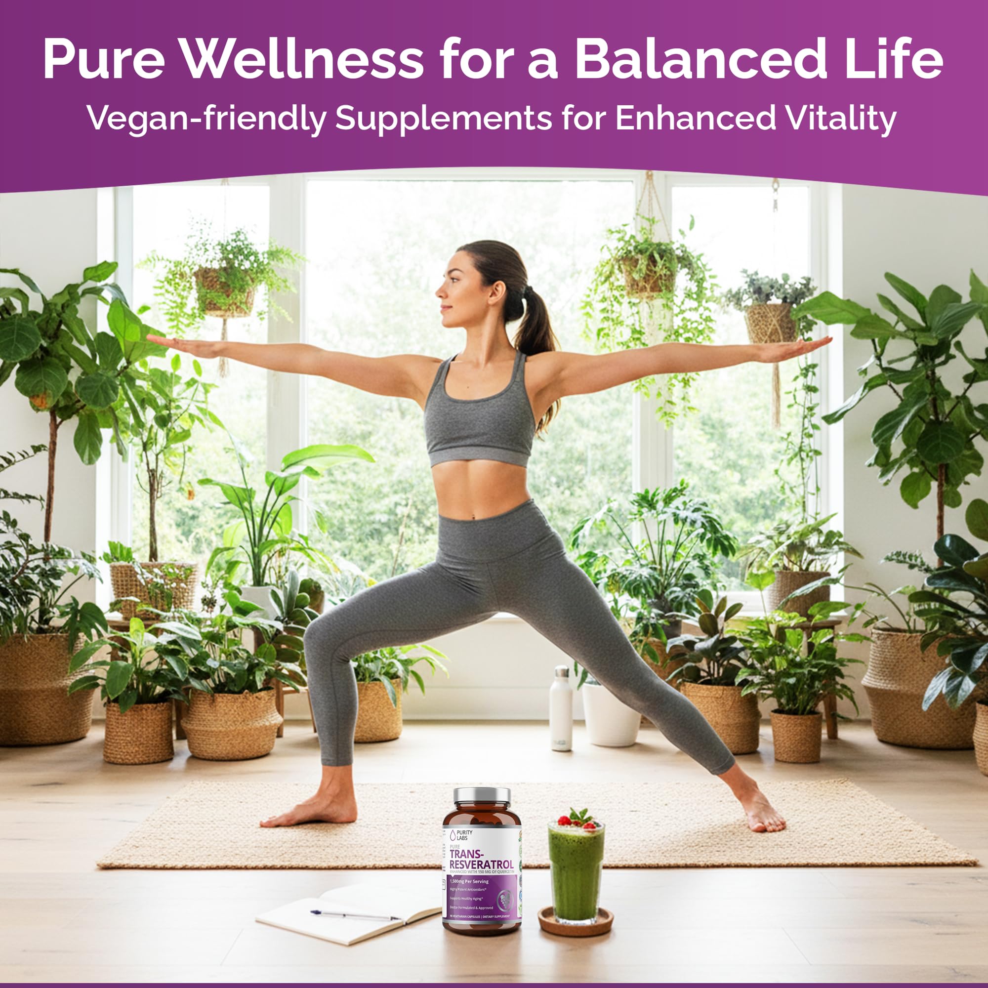 Purity Labs Trans-Resveratrol with Quercetin – Pure Organic Vegan Antioxidant (90 Caps)
