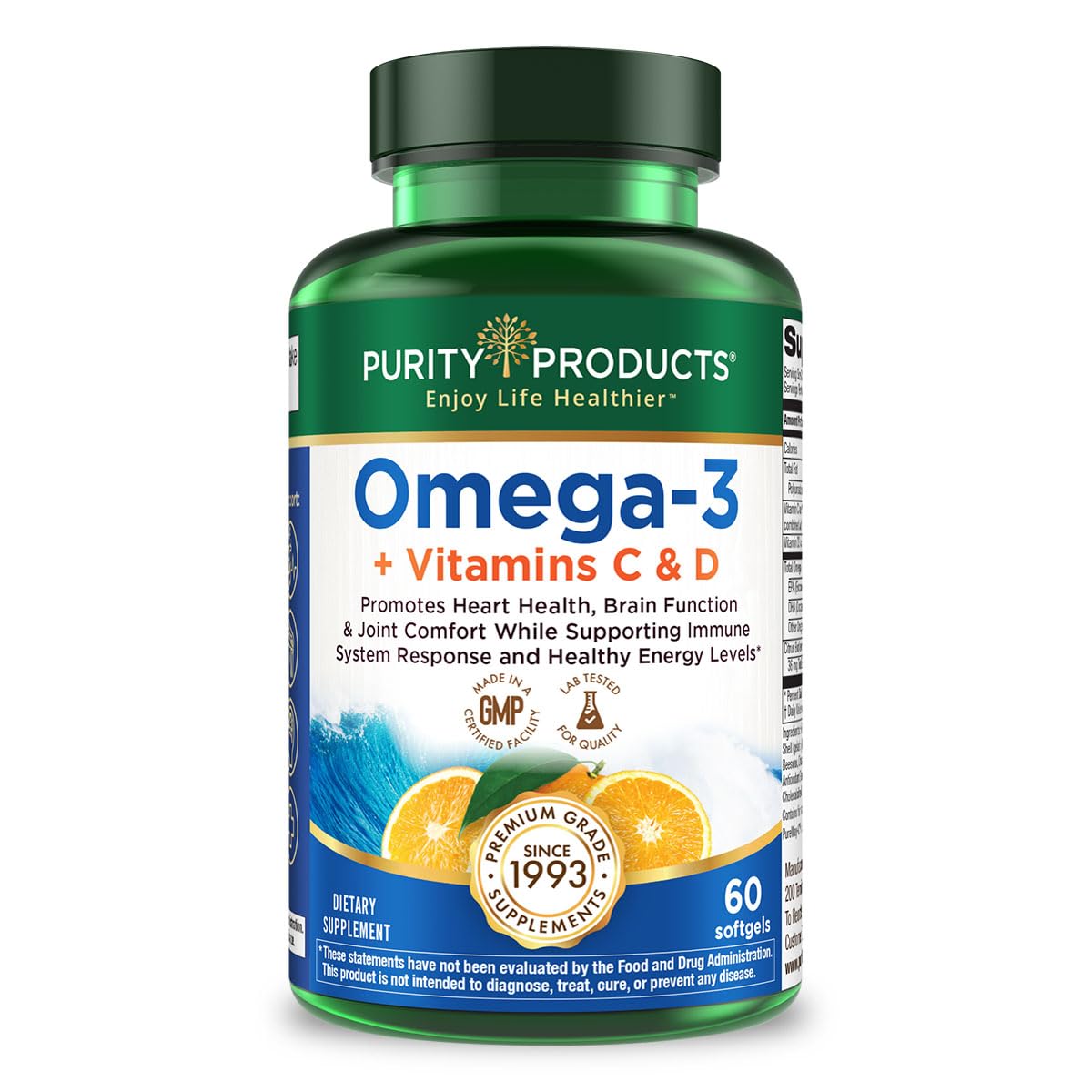 Purity Omega-3 Plus Vitamin C & D - 60 Softgels