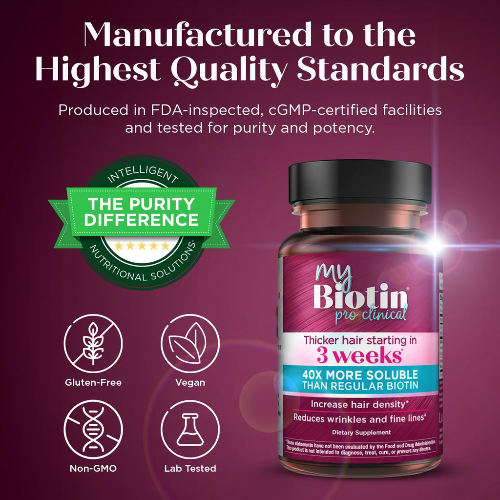 Purity Products MyBiotin ProClinical MB40X – Thicker Hair in 3 Weeks, Smoother Skin, 90 Veg Capsules