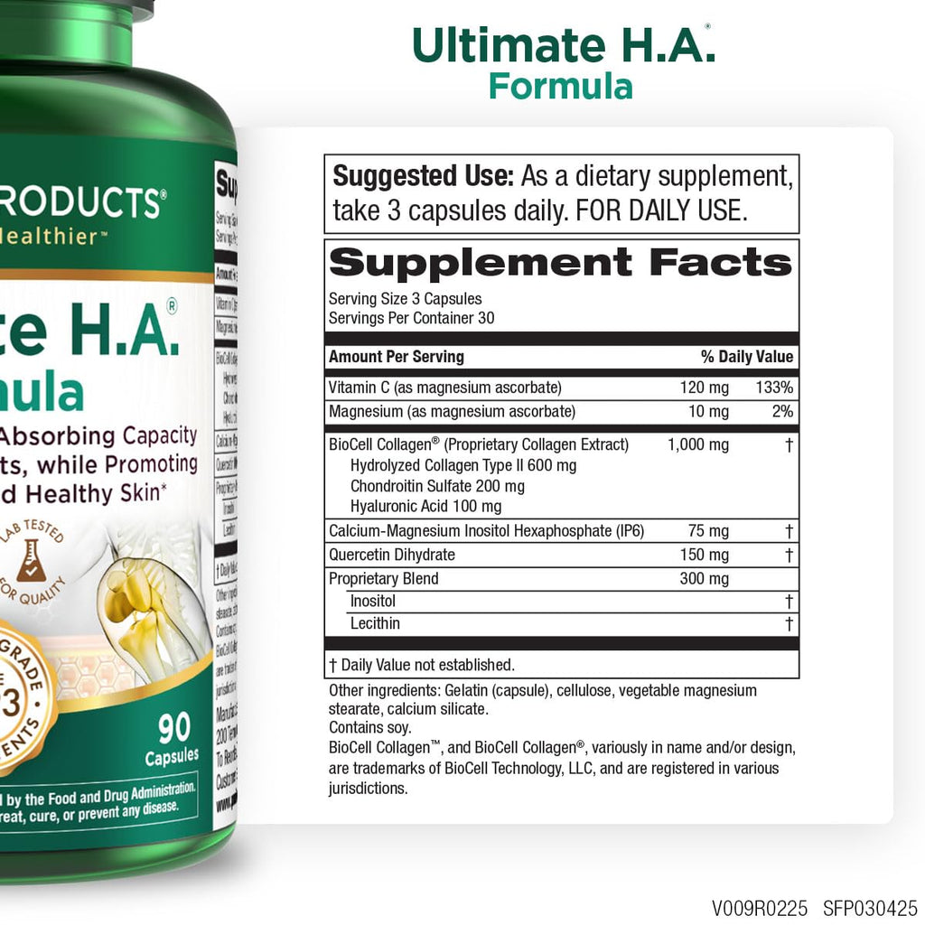 Purity Products Ultimate H.A. Formula – BioCell Collagen & Hyaluronic Acid for Joints & Skin | 2 x 90-count