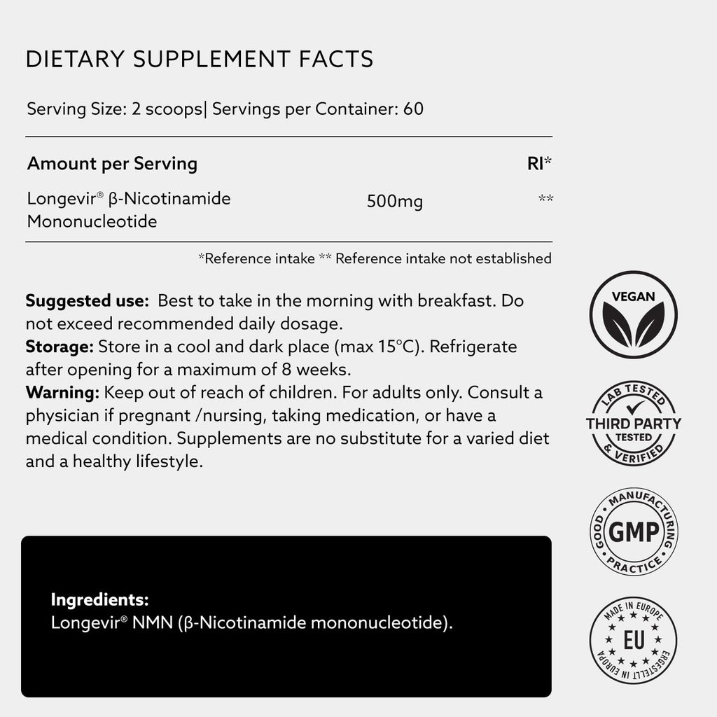 PUROVITALIS NMN Powder – 99% Pure Longevir Nicotinamide Mononucleotide, NAD+ Support, 30g (2-Month Supply)