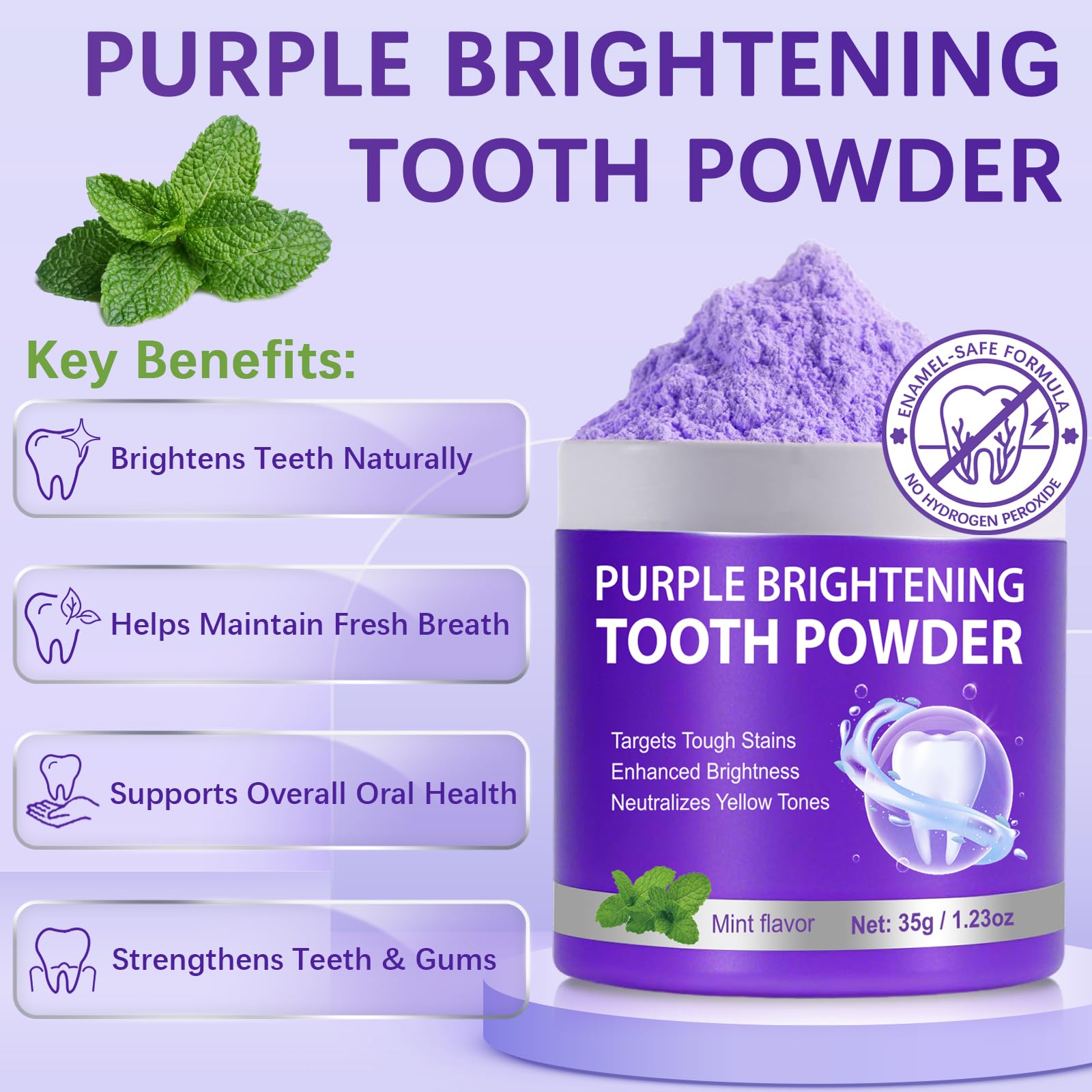 3Pcs Purple Teeth Whitening Powder – Purple Brightening, No Sensitivity, Fresh Mint