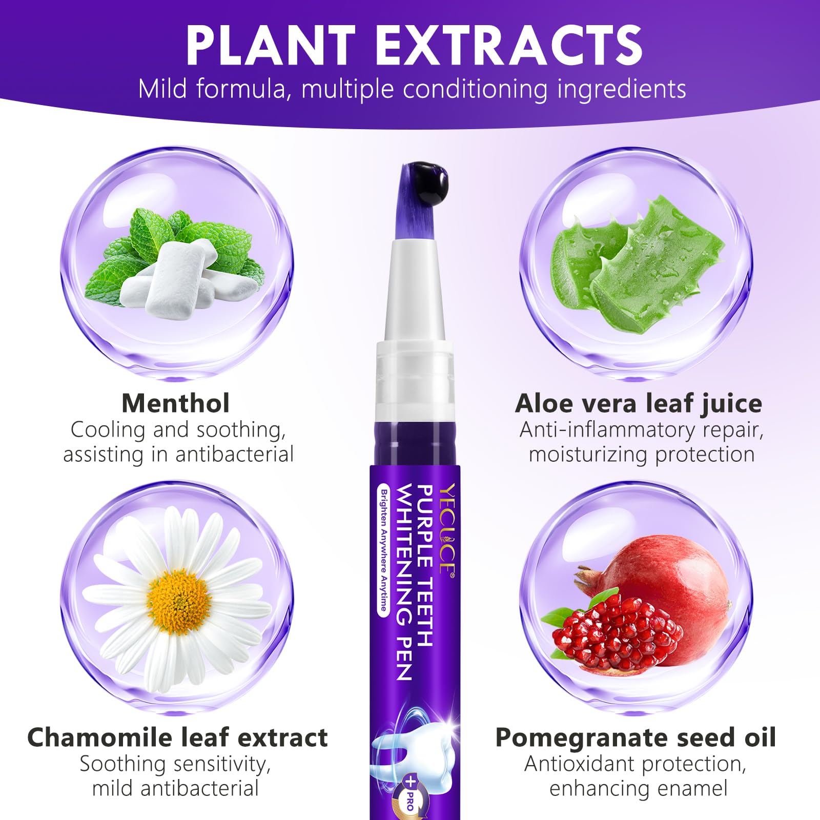 Teeth Whitening Pen 6 Pack—Purple Gel, No-Sensitivity Formula, Mint Fresh Breath