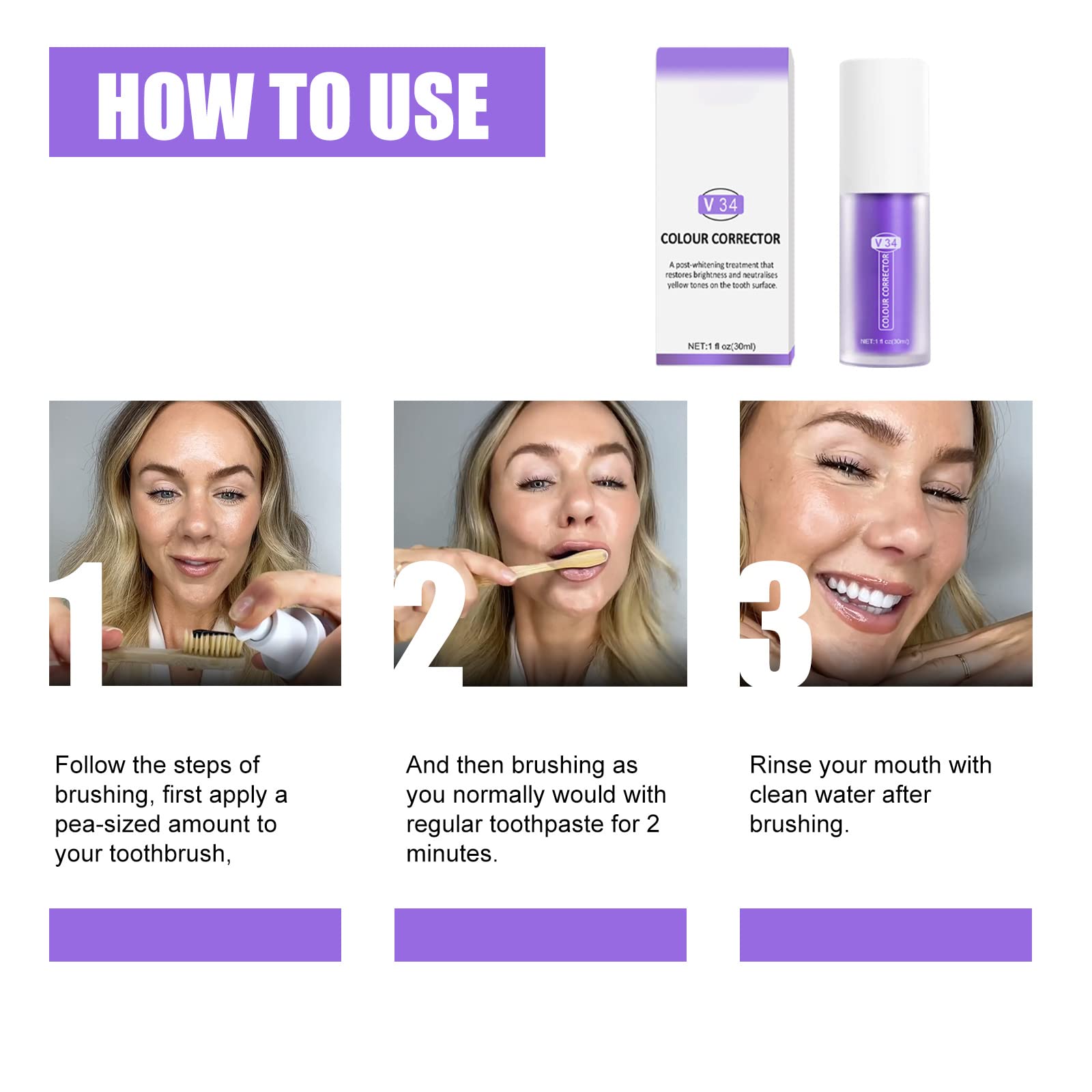 Purple Toothpaste for Teeth Whitening 2pcs | 3D Whitening Kit