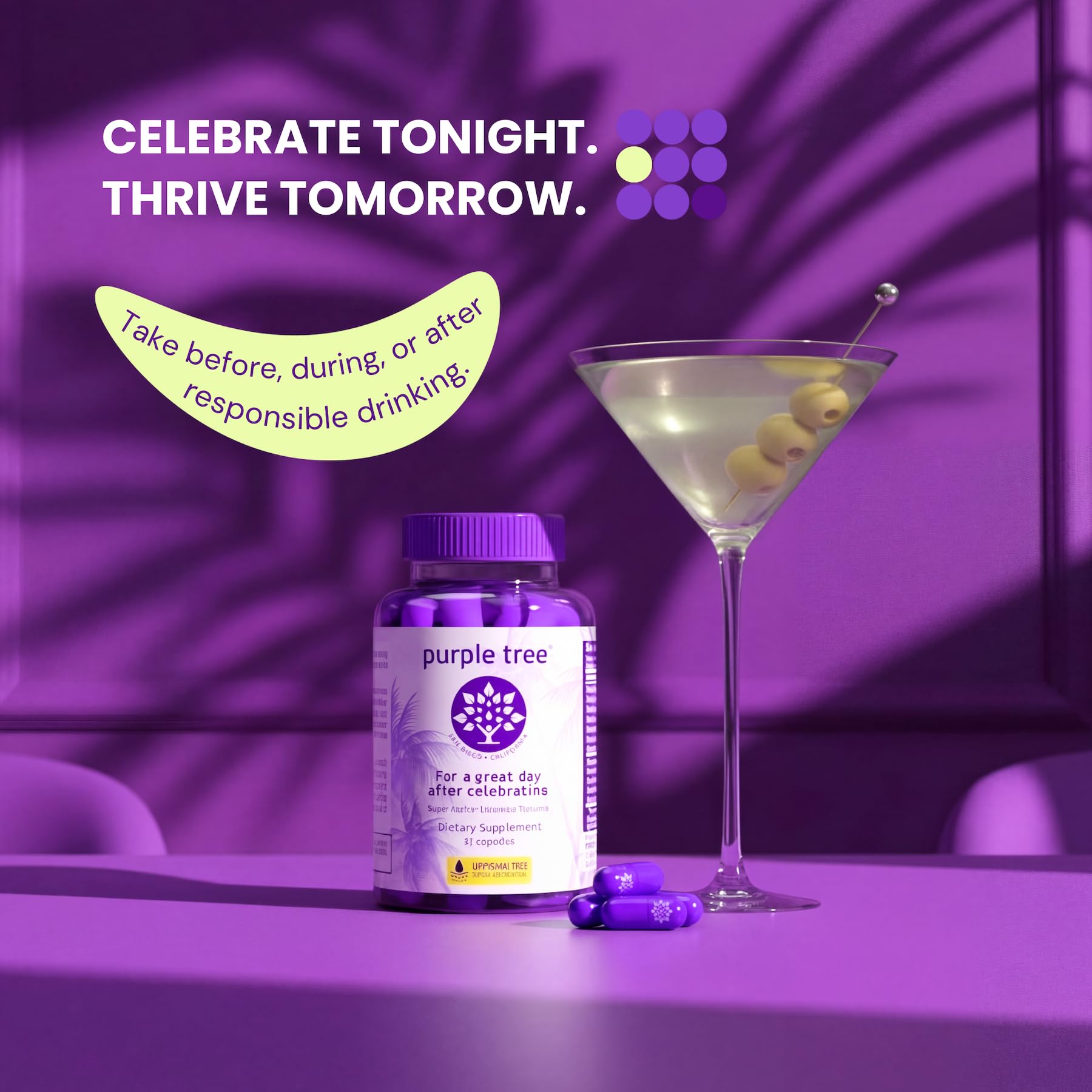 Purple Tree Post-Celebration Wellness Supplement | Liposomal DHM & Glutathione | 90 Pills