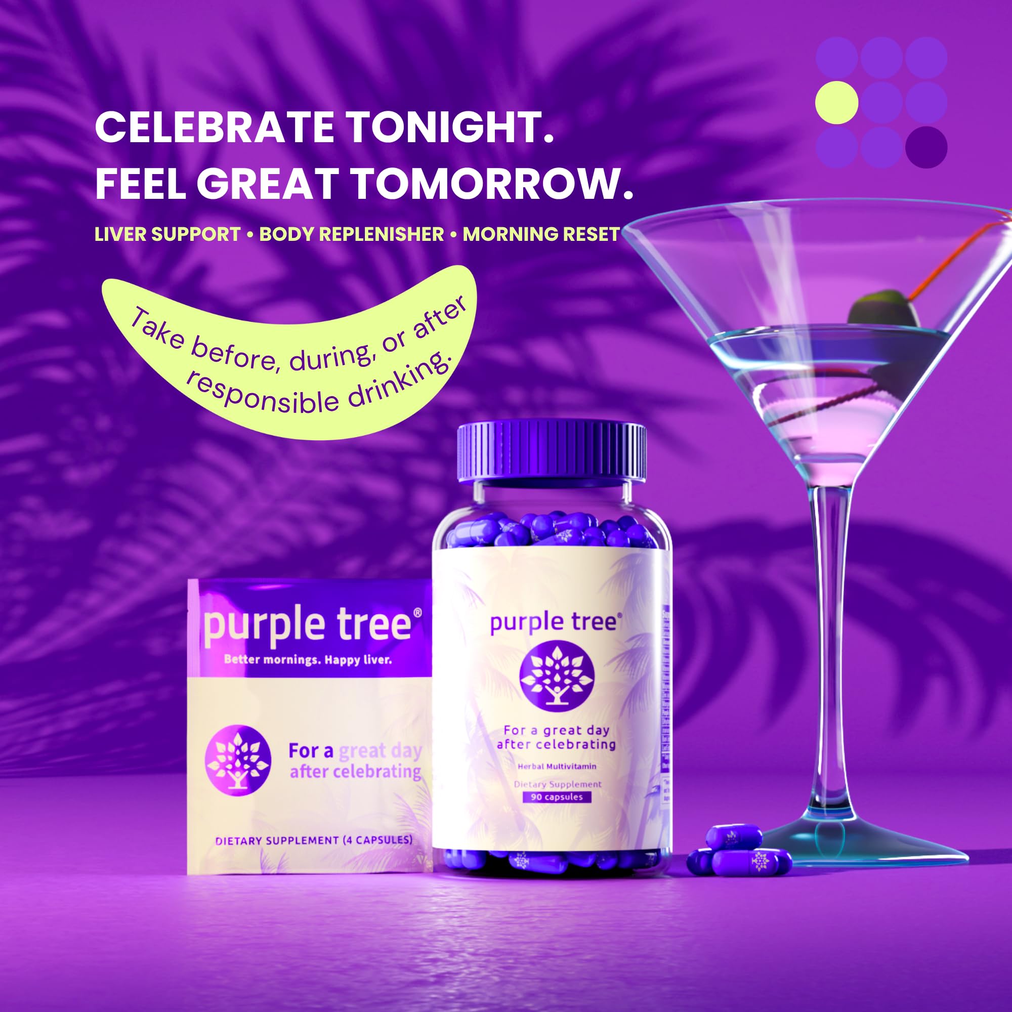 Purple Tree Post-Celebration Wellness Supplement | Liposomal DHM & Glutathione | 90 Pills