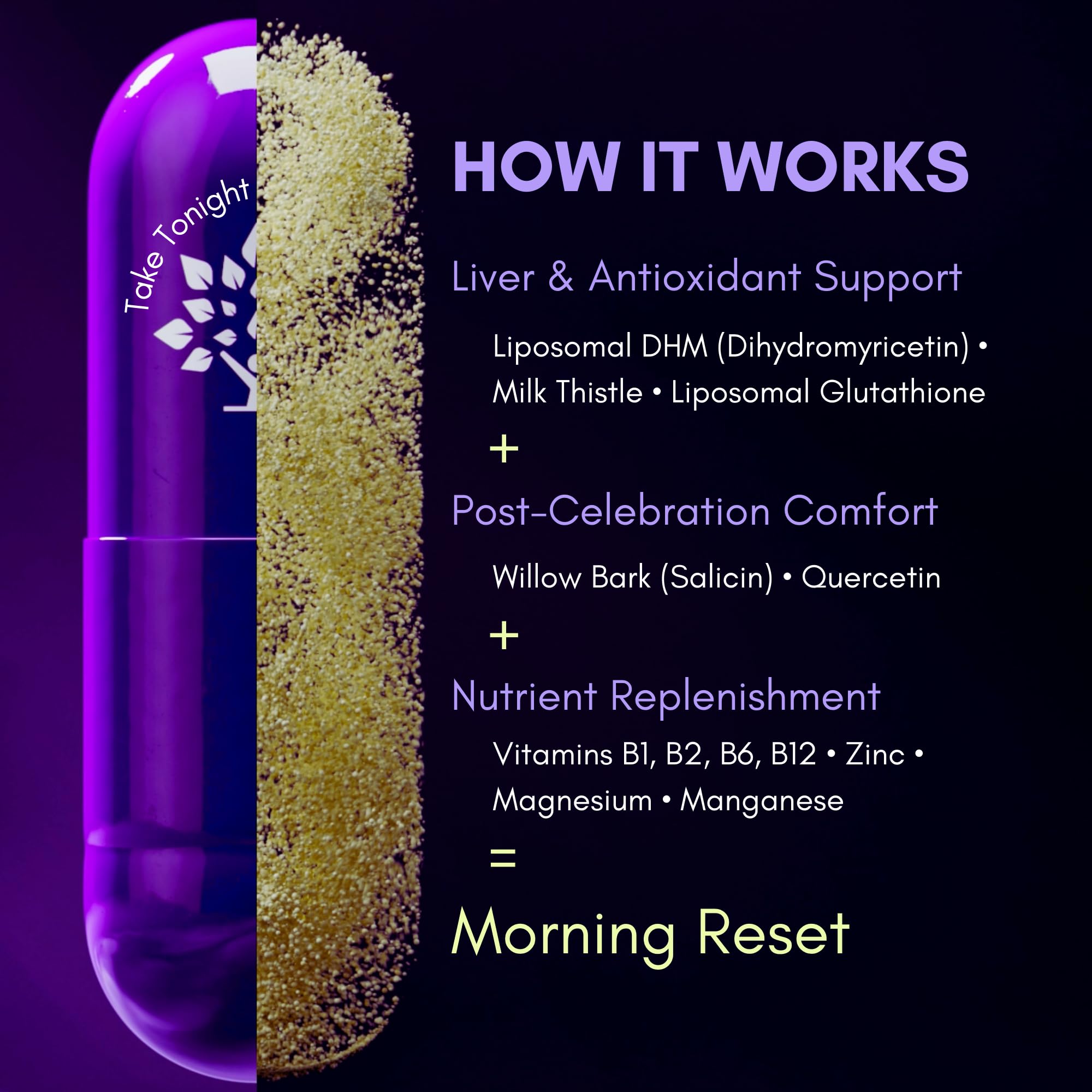 Purple Tree Post-Celebration Wellness Supplement | Liposomal DHM & Glutathione | 90 Pills
