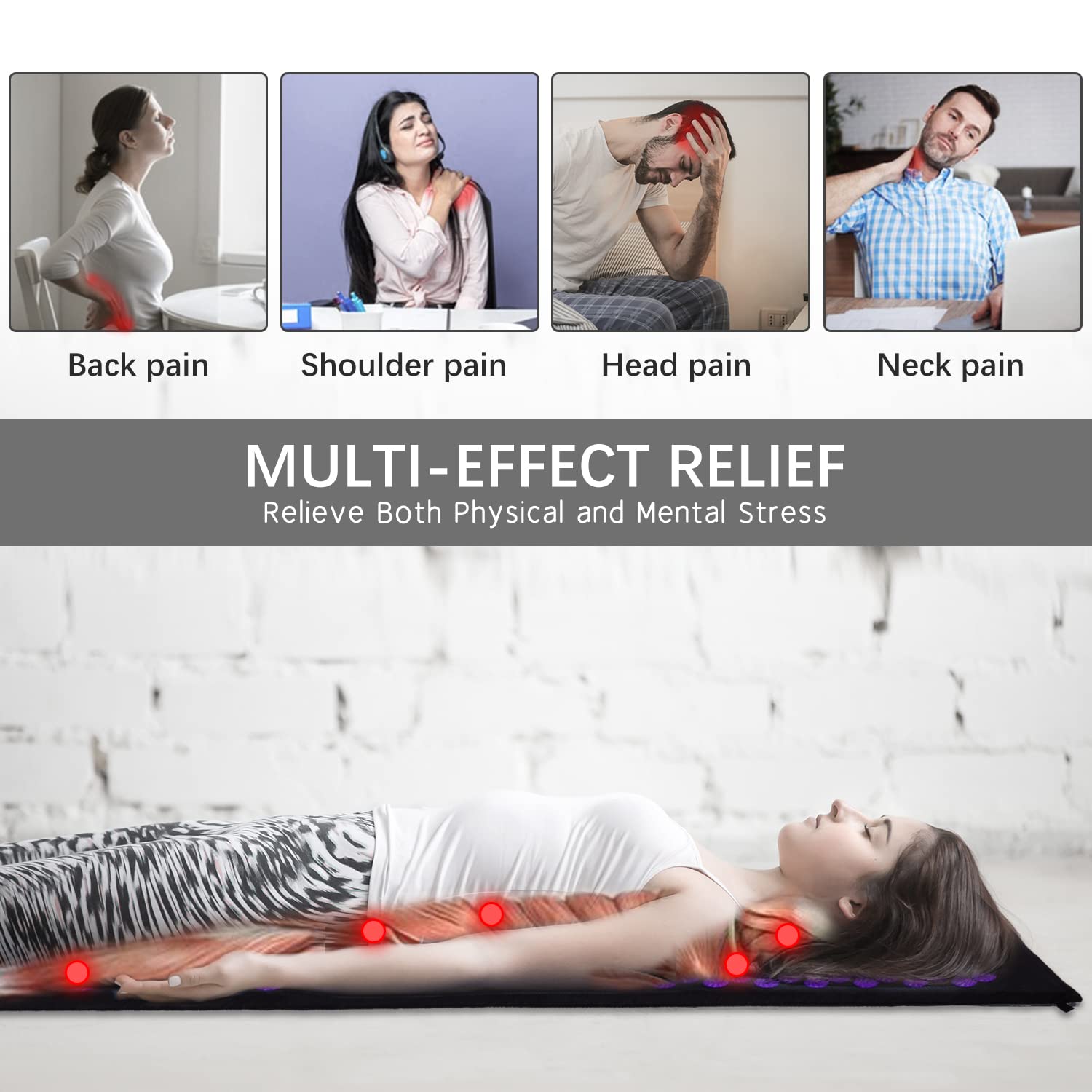 Purple Yoga Massage Mat Set - Extra Long Acupressure Magnetic Mat & Pillow