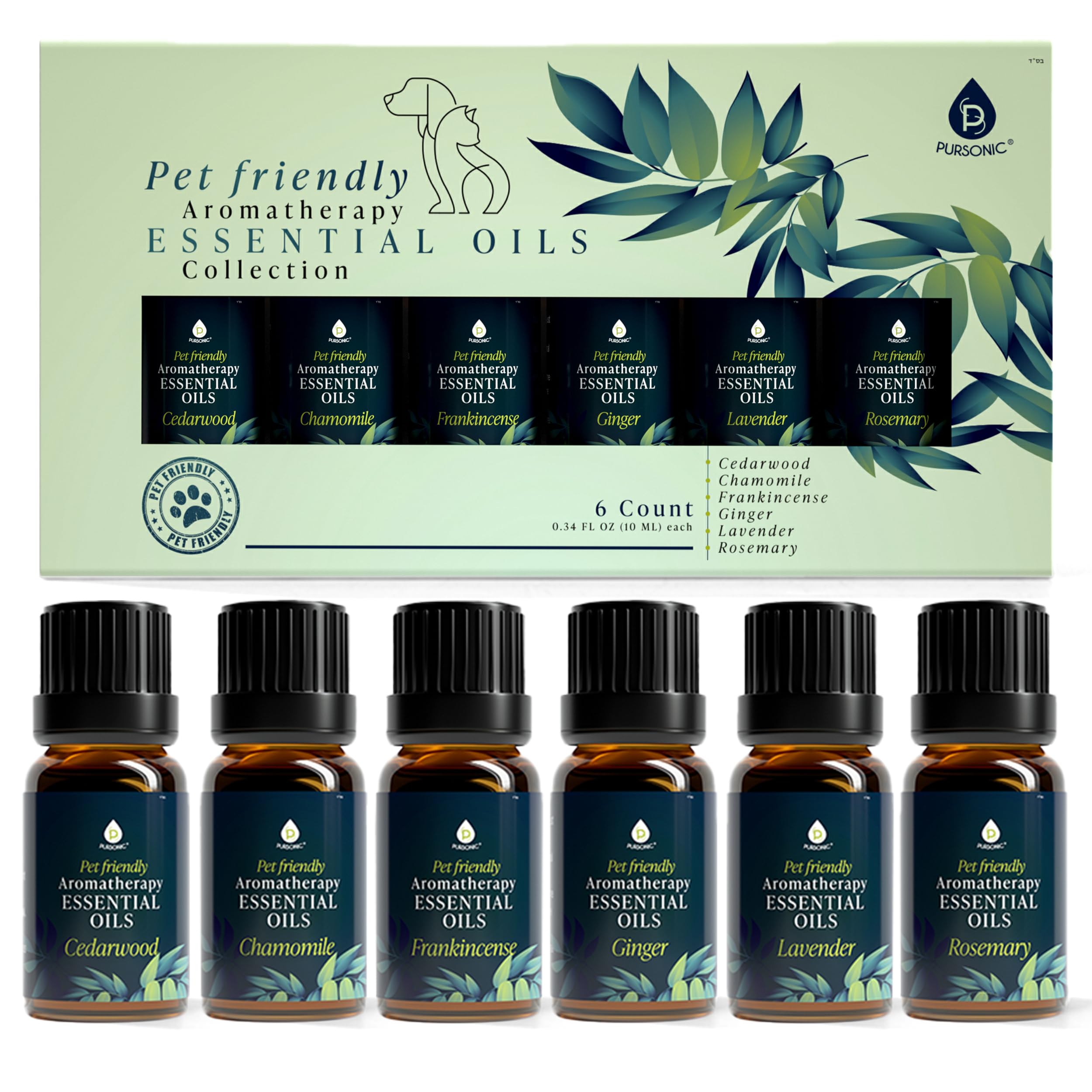 PURSONIC Pet Friendly Aromatherapy Essential Oils Collection - 6-Count | Safe for Dogs & Cats