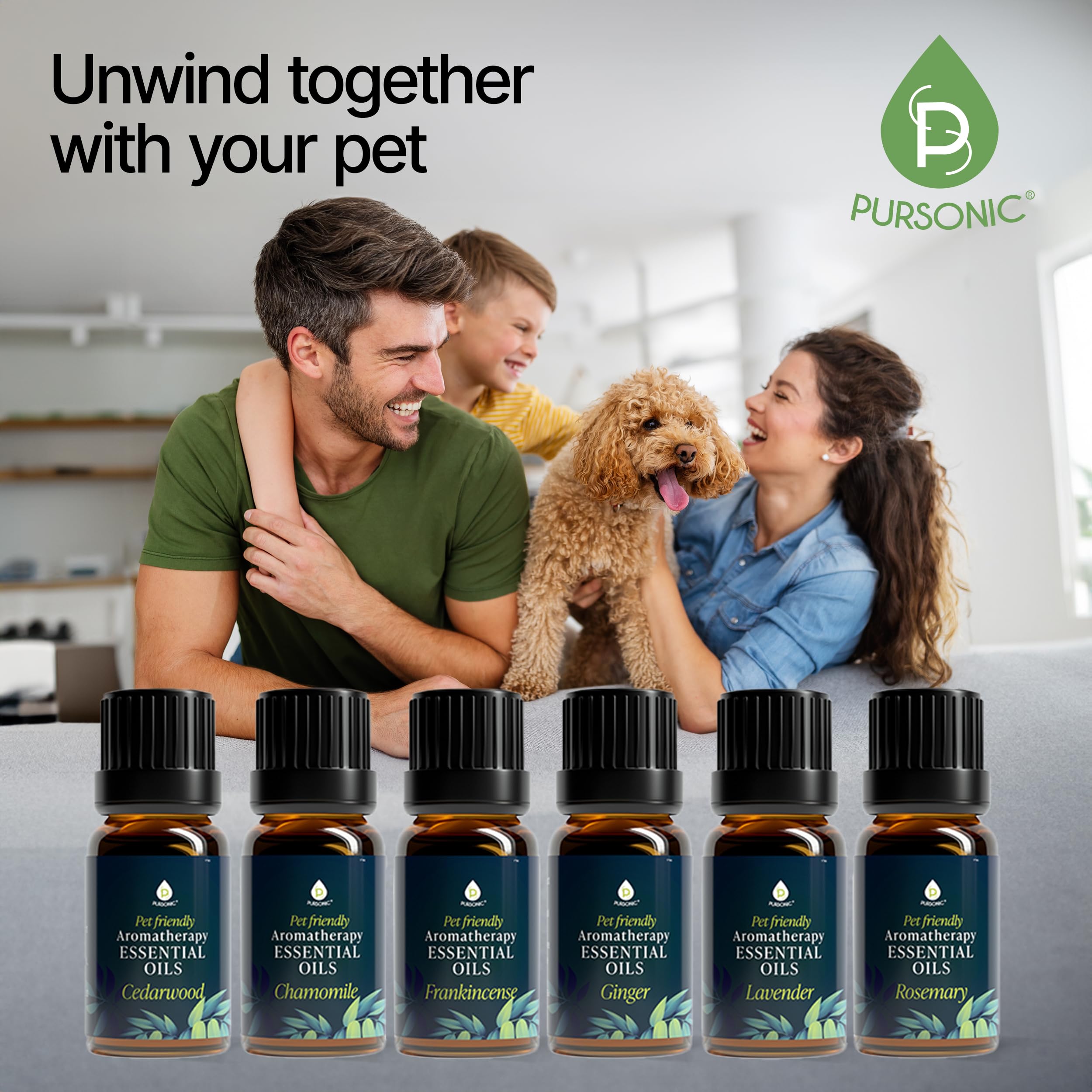 PURSONIC Pet Friendly Aromatherapy Essential Oils Collection - 6-Count | Safe for Dogs & Cats