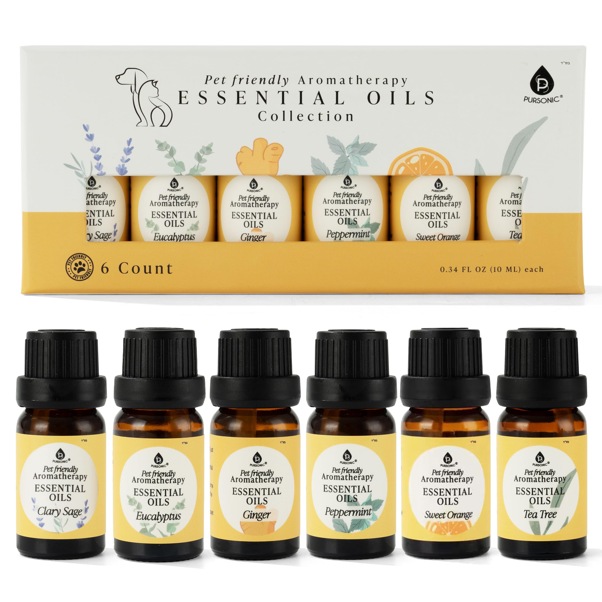 Pursonic Pet-Safe Aromatherapy Oils — Vet-Approved 6-Piece Set (10 ml each)