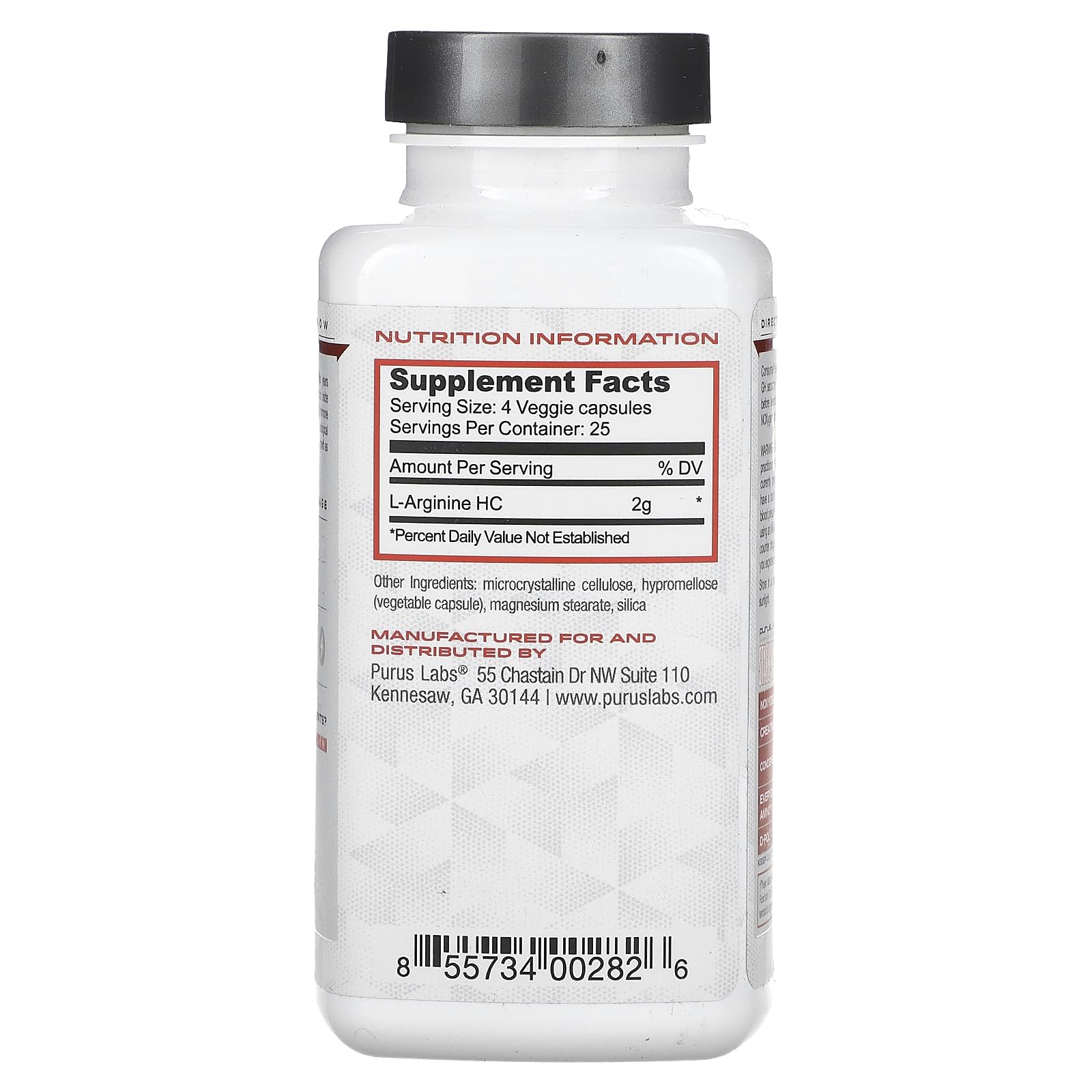 Purus Labs L-Arginine Active Amino Acid | Endurance, Pumps, & Muscle Growth | Nitric Oxide for Increased Blood Flow | 25 Servings, 100 Veggie Capsules