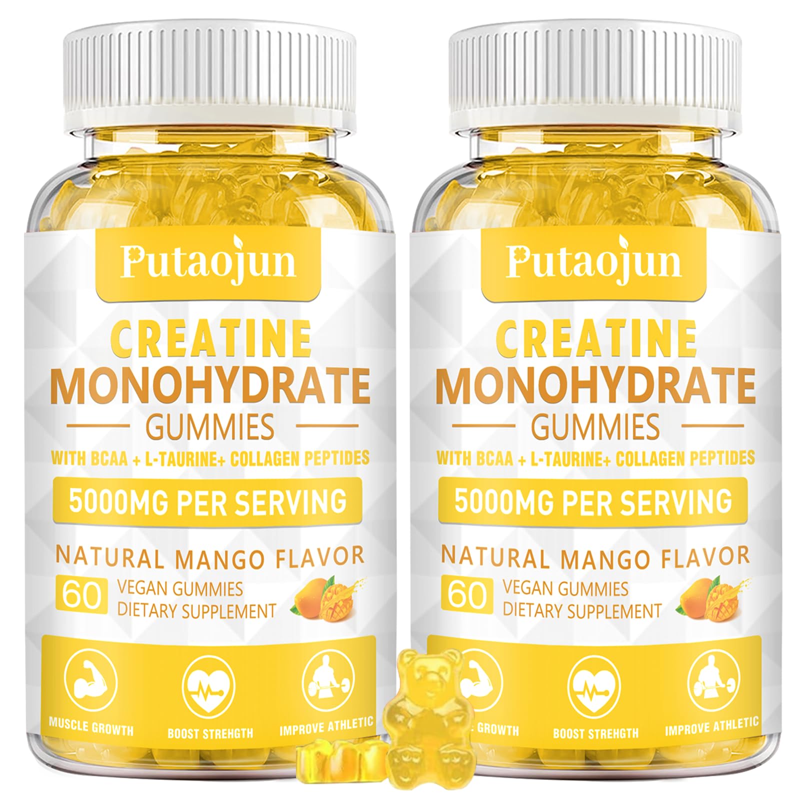 Putaojun Creatine Monohydrate with D3 & B12 - Sugar-Free Collagen & Creatine Gummies 120 Count