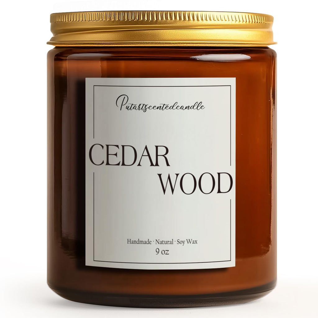 Putart Cedar Wood Soy Candles – Natural, Non-Toxic, Long-Lasting 9oz Jar Candle