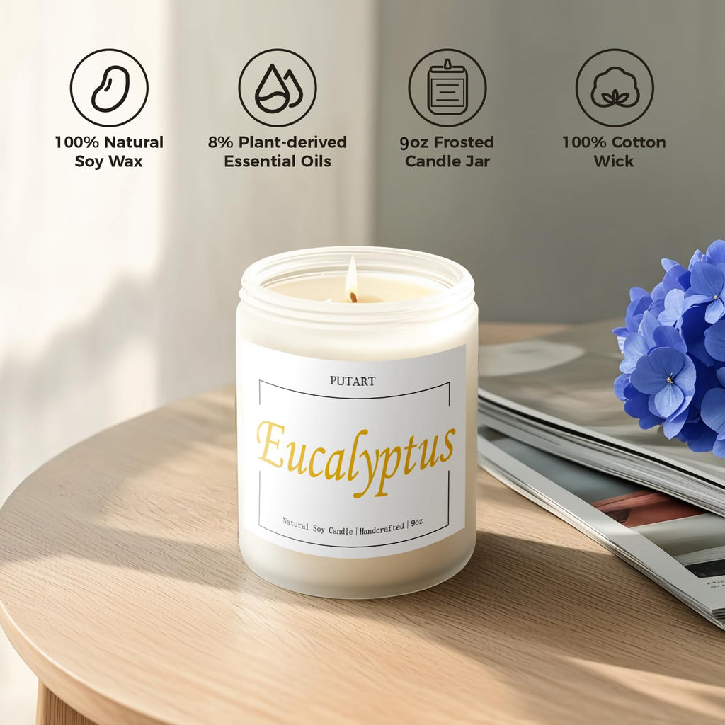Putart Eucalyptus Mint 9oz Soy Candle | Non-Toxic, Long-Lasting