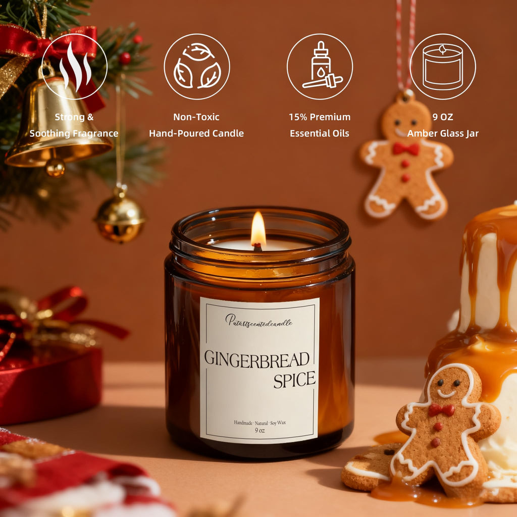 Putart Gingerbread Spice Candles - Natural Soy Wax Aromatherapy 9oz Xmas Jar Gift