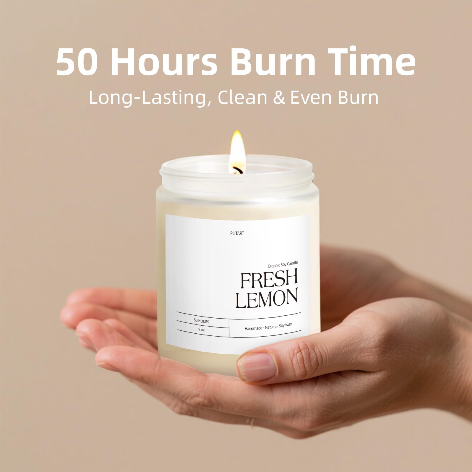 Putart Fresh Lemon 9oz Natural Soy Candle - Aromatherapy, Non-Toxic, White Jar