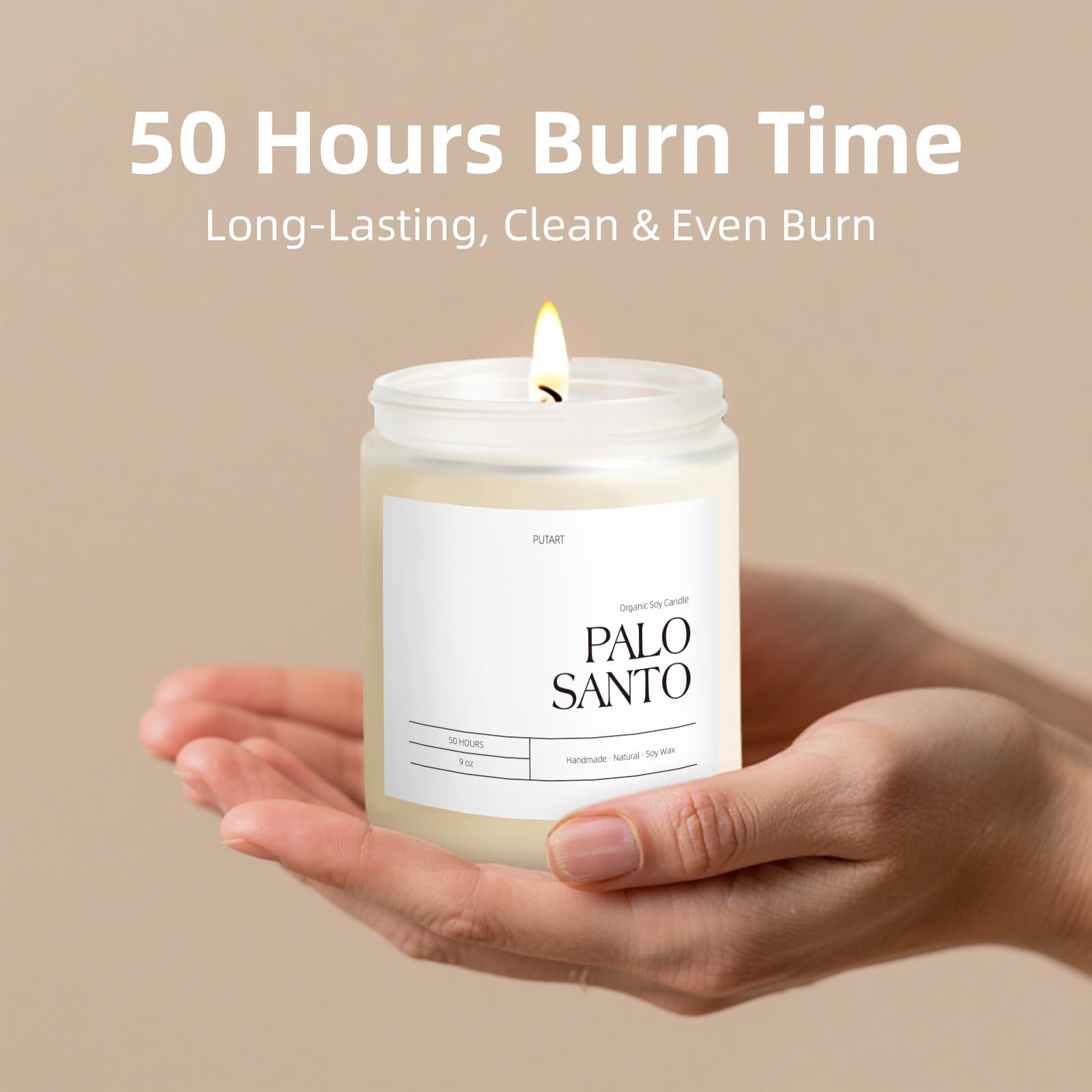 Putart Palo Santo Candle – 9oz Natural Soy Aromatherapy Jar, Stress Relief