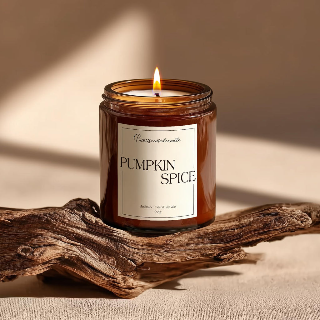 Putart Pumpkin Spice Soy Candle – 9oz, Amber Glass Jar