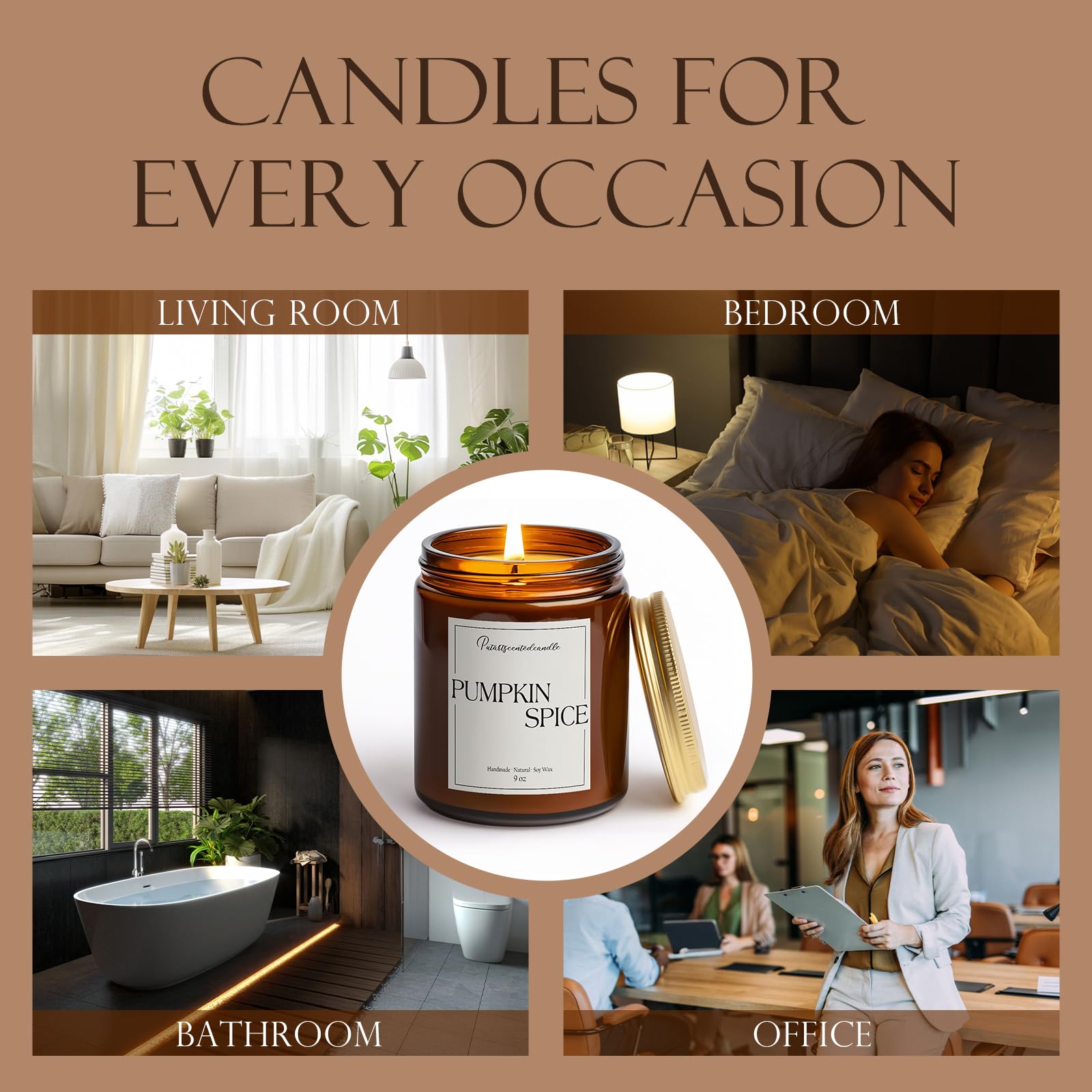 Putart Pumpkin Spice Soy Candle – 9oz, Amber Glass Jar