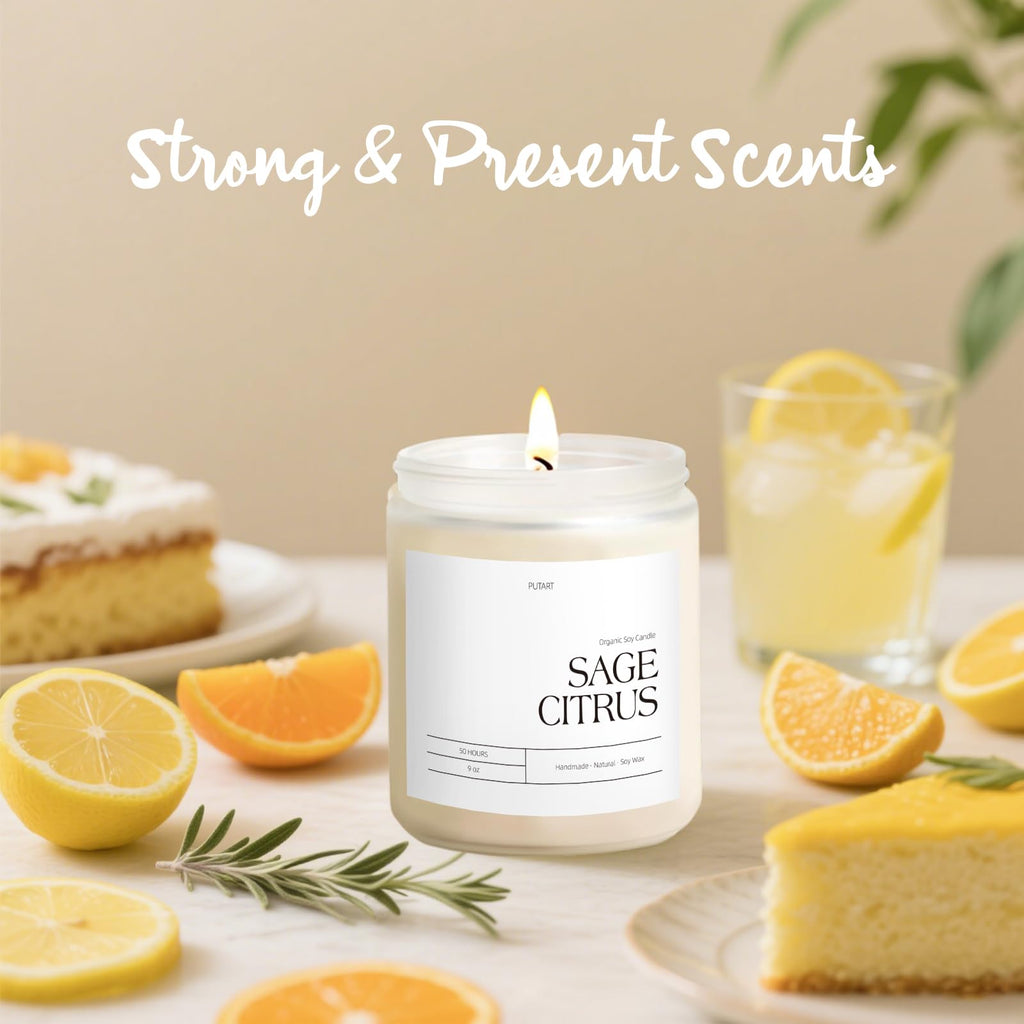 Putart Sage Citrus Soy Candle – 9oz, Non-Toxic, Long-Lasting Aroma, Luxury Gift Jar