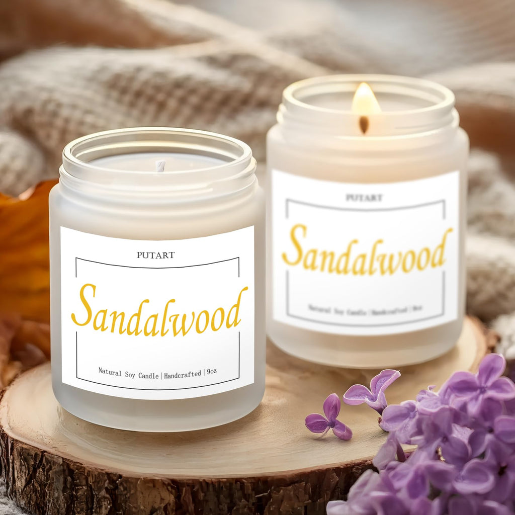 Putart Sandalwood Scented Candles – 9oz Soy Wax Aromatherapy Jar Candle, Non-Toxic