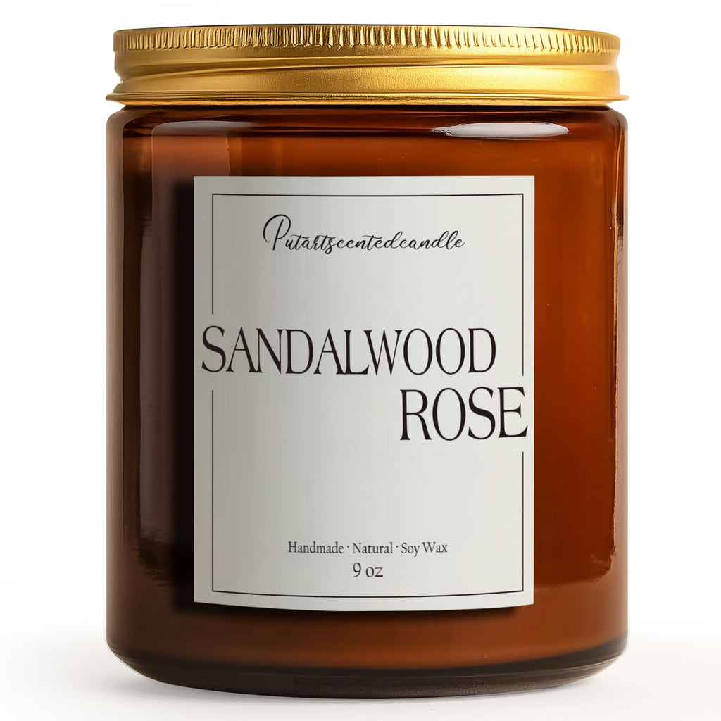 Putart Sandalwood & Rose Scented Candle – Natural Soy Wax 9oz Jar | Aromatherapy, Stress Relief Gift for Men & Women