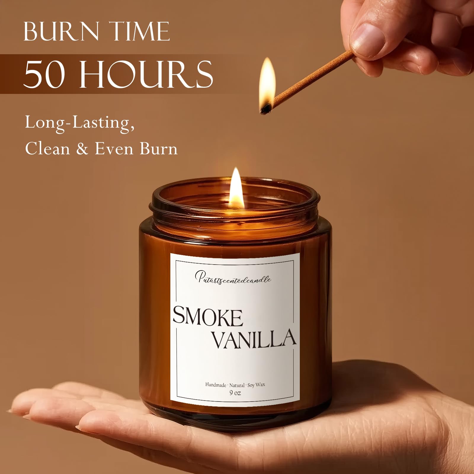 Putart Somke Vanilla Scented Candle – 9oz Natural Soy Wax, Aromatherapy & Stress Relief