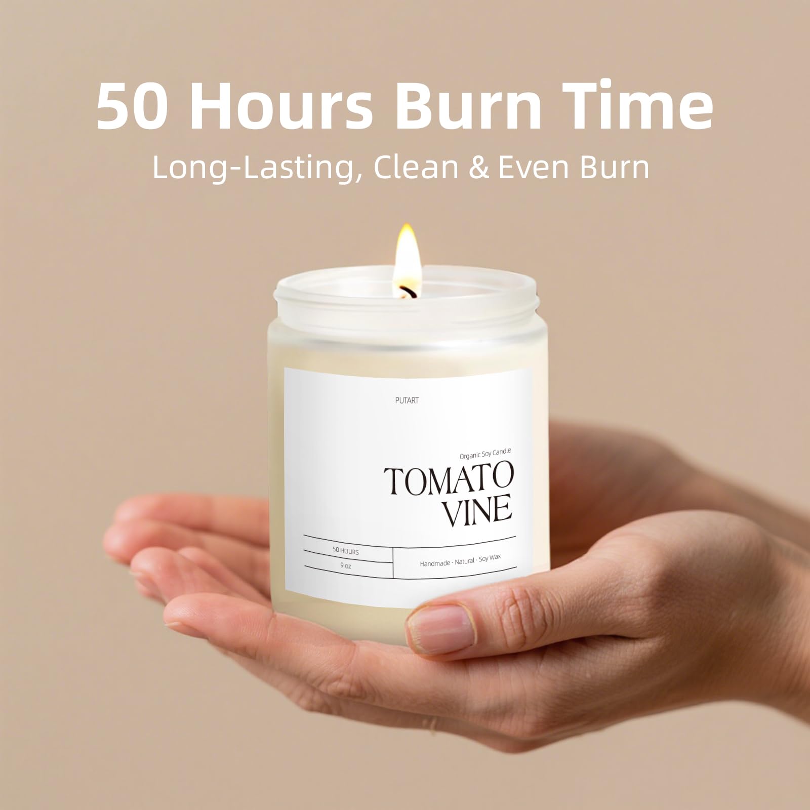Putart Tomato Vine Candle – Natural Soy Wax Aromatherapy 9oz | Non-Toxic, Stress-Relief Jar