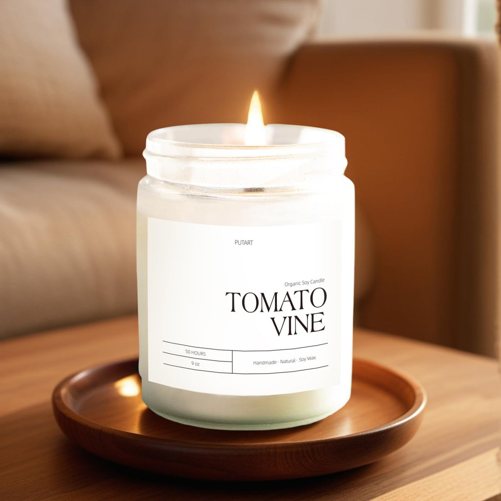 Putart Tomato Vine Candle – Natural Soy Wax Aromatherapy 9oz | Non-Toxic, Stress-Relief Jar
