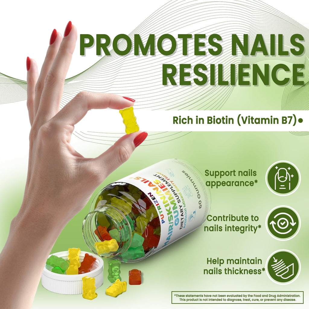 PUTRIZEN Hair Skin & Nails Gummies – 5000mcg Biotin, Vegan, Non-GMO