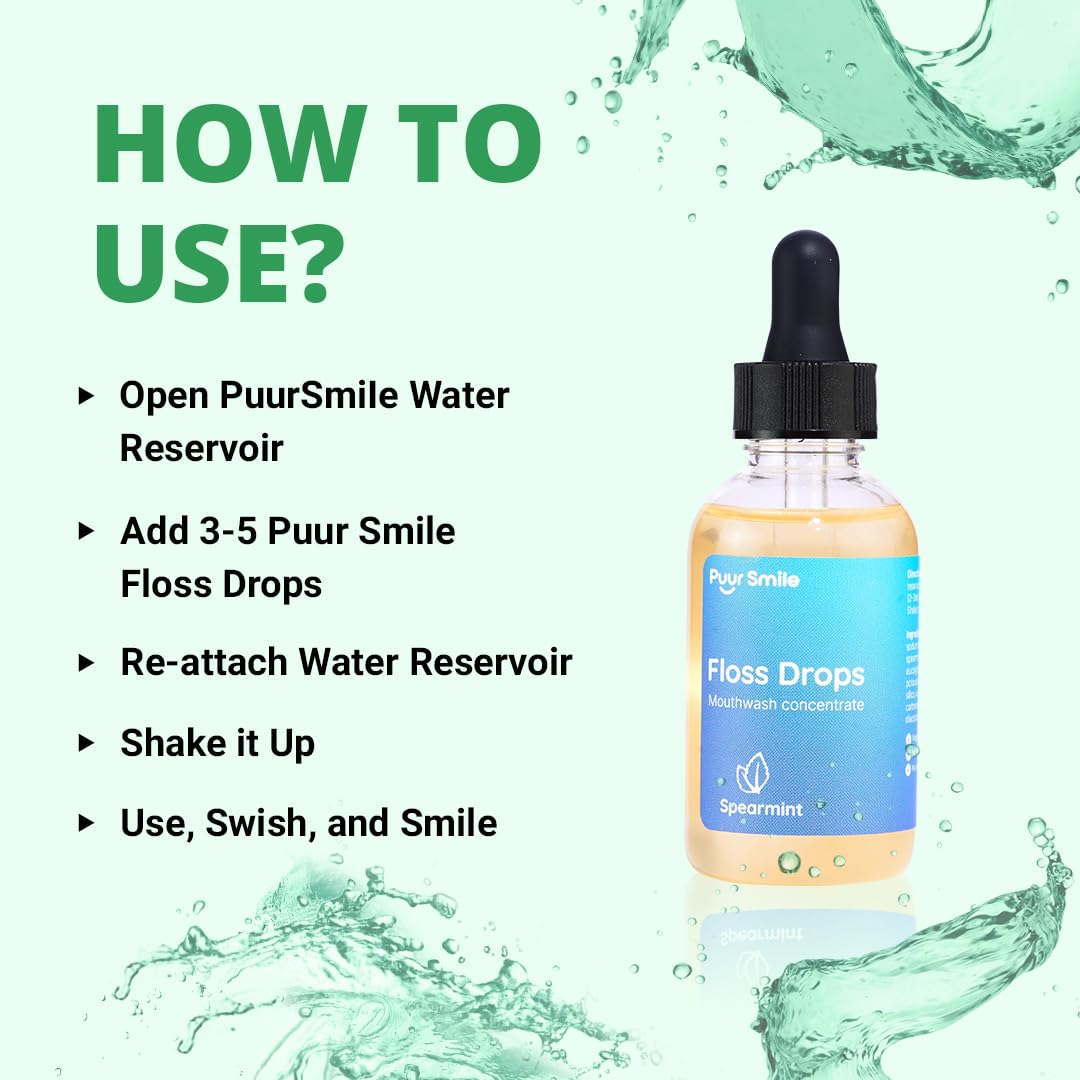 Puur Smile Floss Drop Serum – 2oz Concentrated Mouthwash for Water Flosser | Spearmint & Oral Health