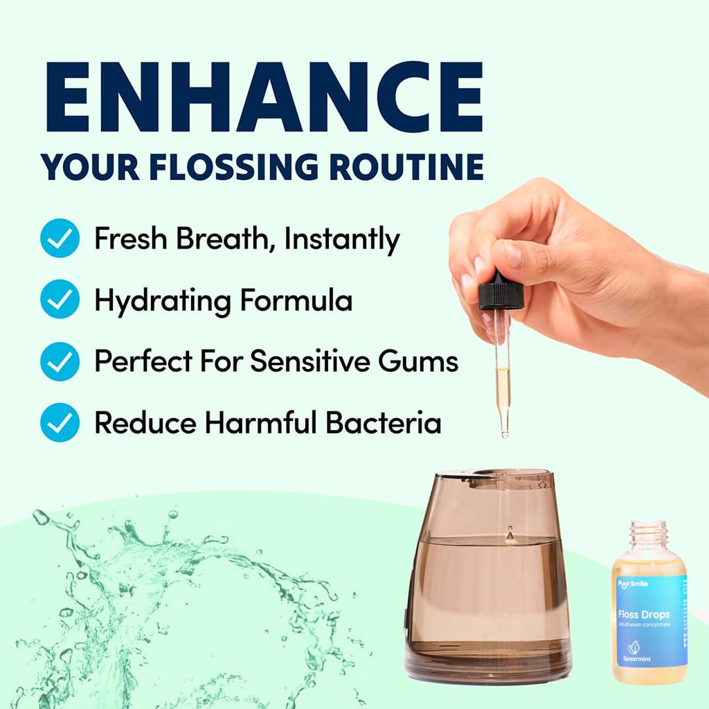 Puur Smile Floss Drop Serum – 2oz Concentrated Mouthwash for Water Flosser | Spearmint & Oral Health
