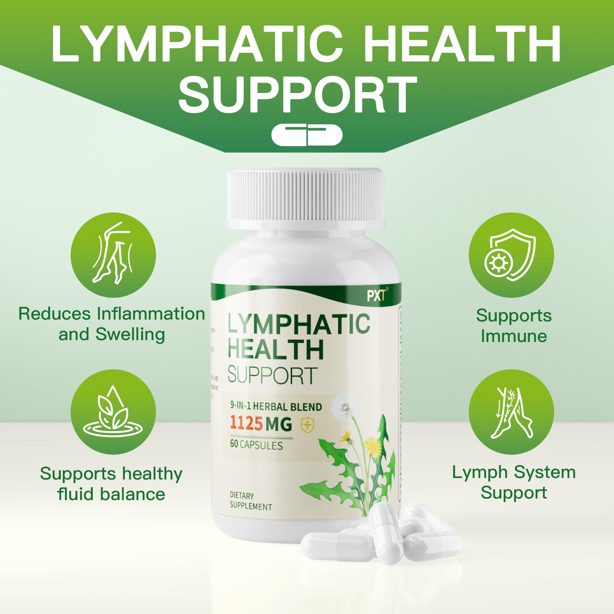 PXT Liposomal Lymphatic Drainage Immune Support Supplement, Cleanse Detox Liver Health Fluid Balance Herbal Blend with Echinacea Dandelion Burdock for Adults & Lymph Edema Sugar-Free 60 Capsules