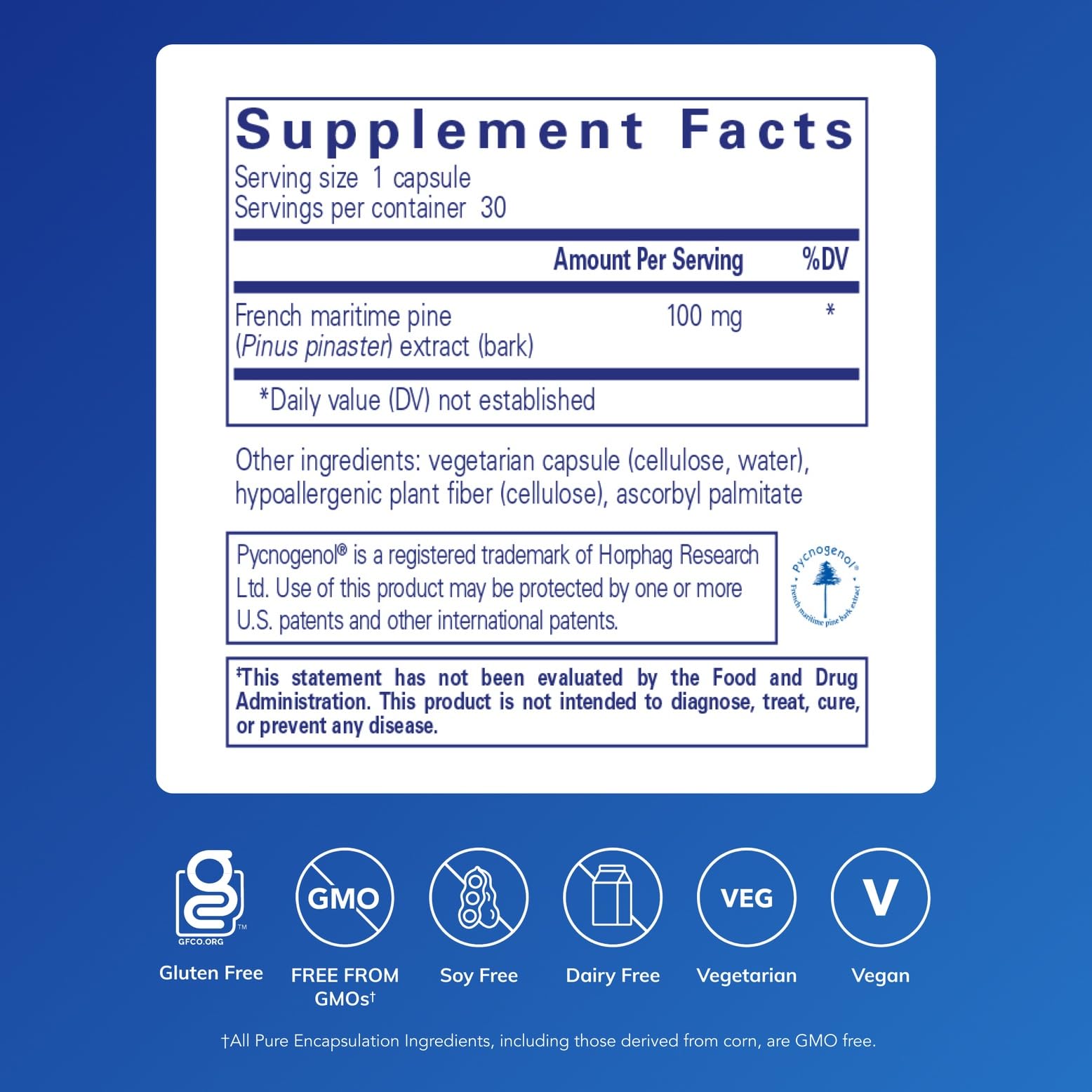 Pure Encapsulations Pycnogenol 100 mg | Hypoallergenic Vascular Health & Antioxidant Support | 30 Capsules