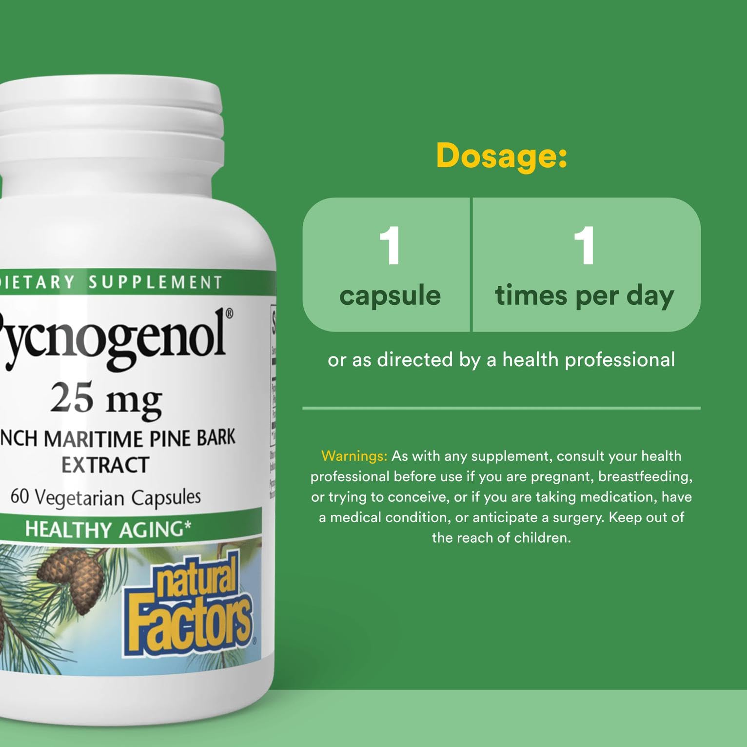 Natural Factors Pycnogenol 25 mg, Antioxidant Support for Healthy Aging, 60 Capsules