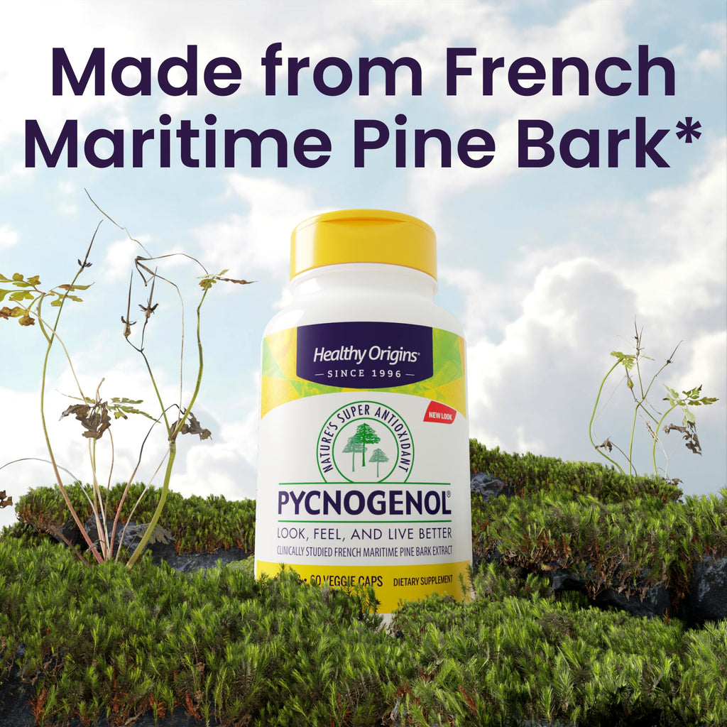 Healthy Origins Pycnogenol 100 mg – Pine Bark Extract, Non-GMO, 60 Veggie Caps