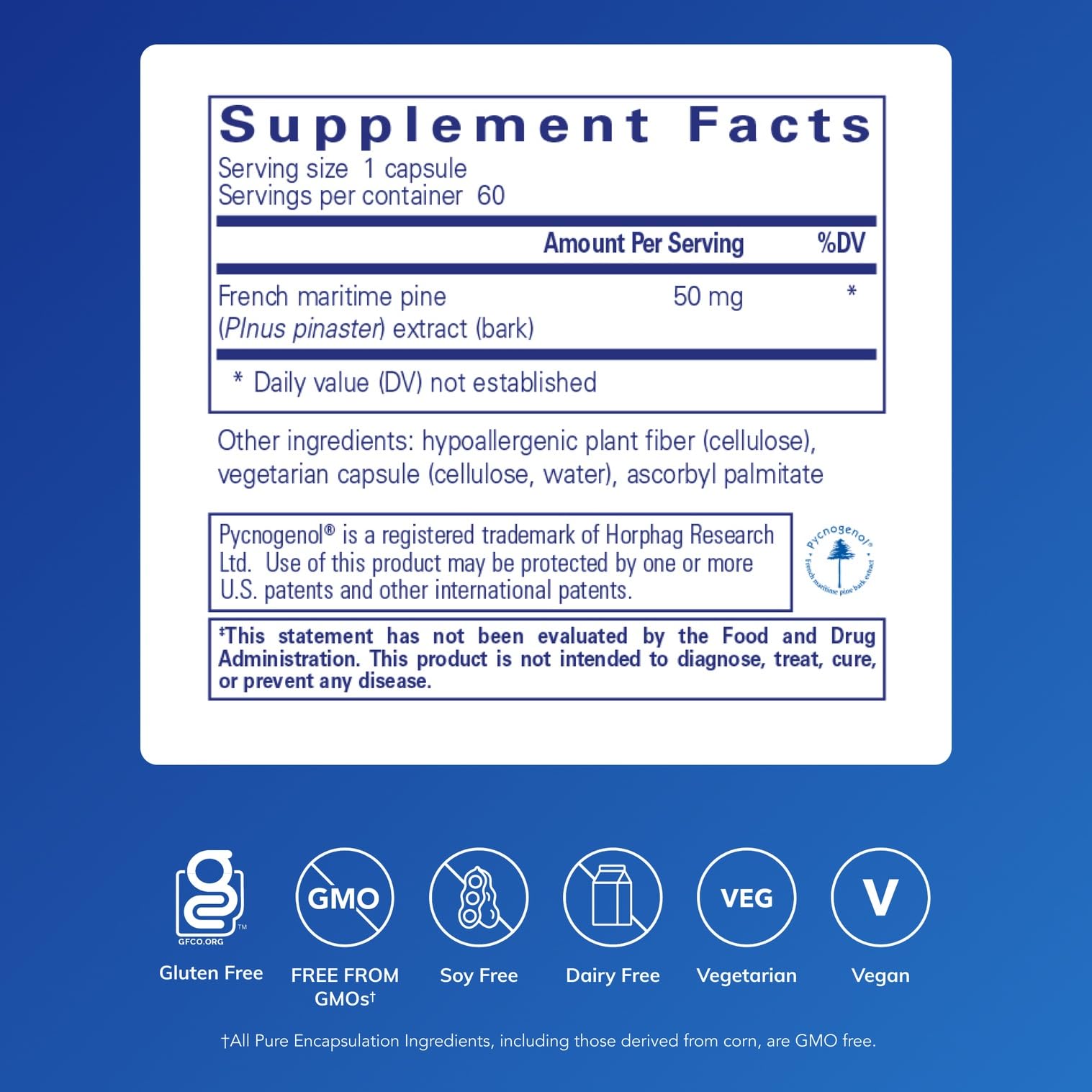 Pure Encapsulations Pycnogenol (Pine Bark Extract) 50 mg | Hypoallergenic Supplement for Cognitive Function & Cardiovascular Health | 60 Capsules