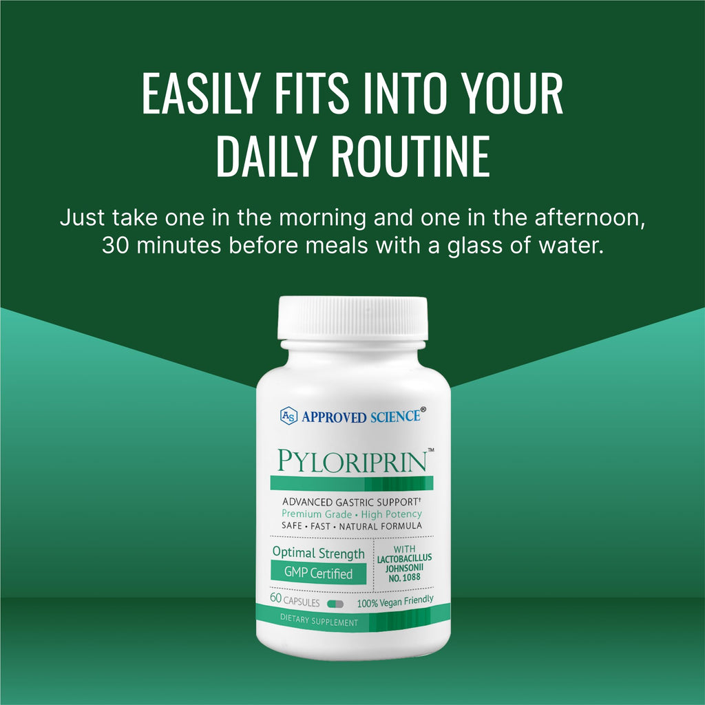 Approved Science Pyloriprin - Advanced Digestive Support (Zinc L-Carnosine, Probiotic, Broccoli Sprout, Deglycyrrhized Licorice) - 60 Vegan Capsules
